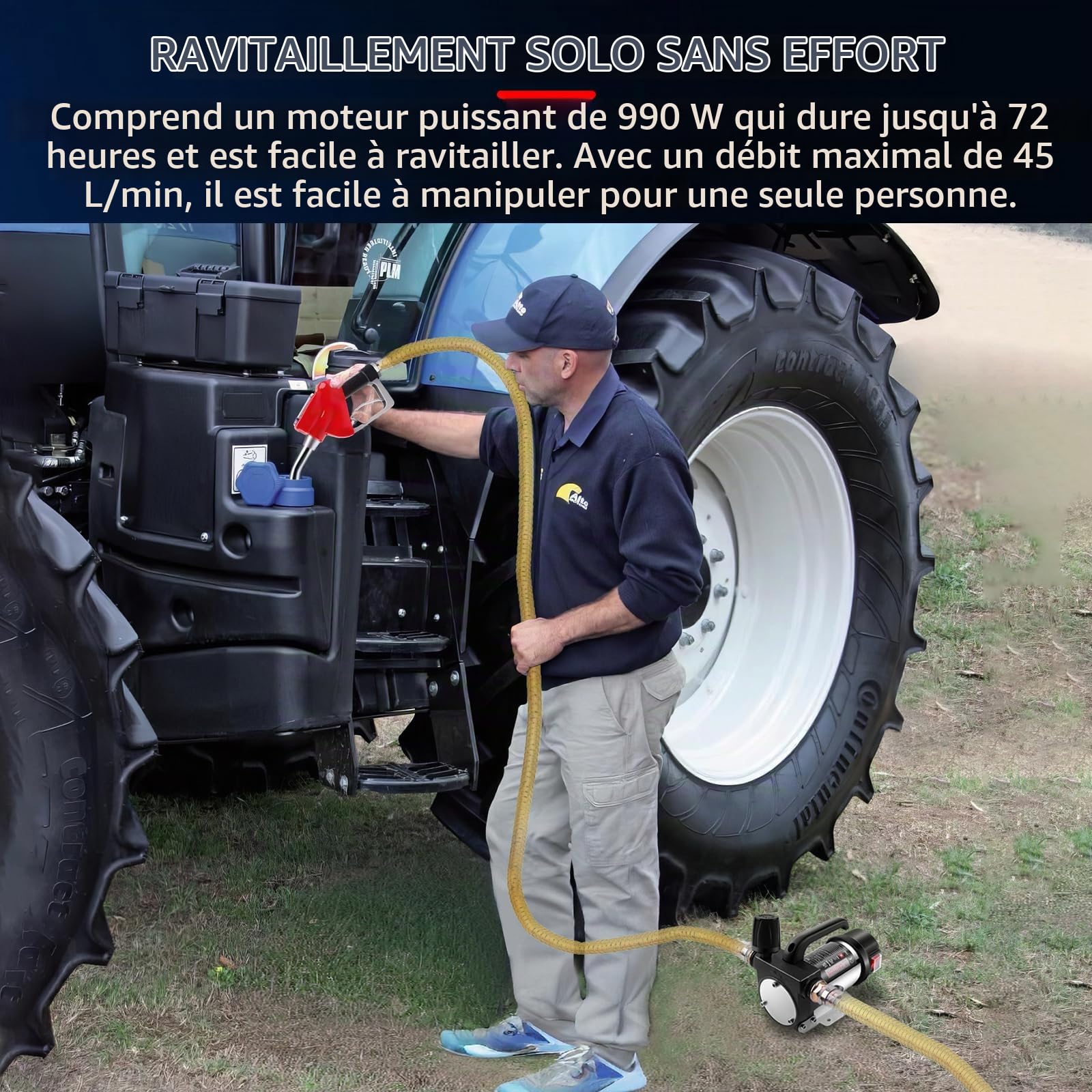 KAOLALI Pompe de Transvasement Diesel 12V 990W, Pompe Gasoil Electrique, 12GPM Pompe de Transfert 60L/min, Pompe à Carburant avec Gicleurs à arrêt Automatique, 6M Tuyaux, Pistolet de mesure
