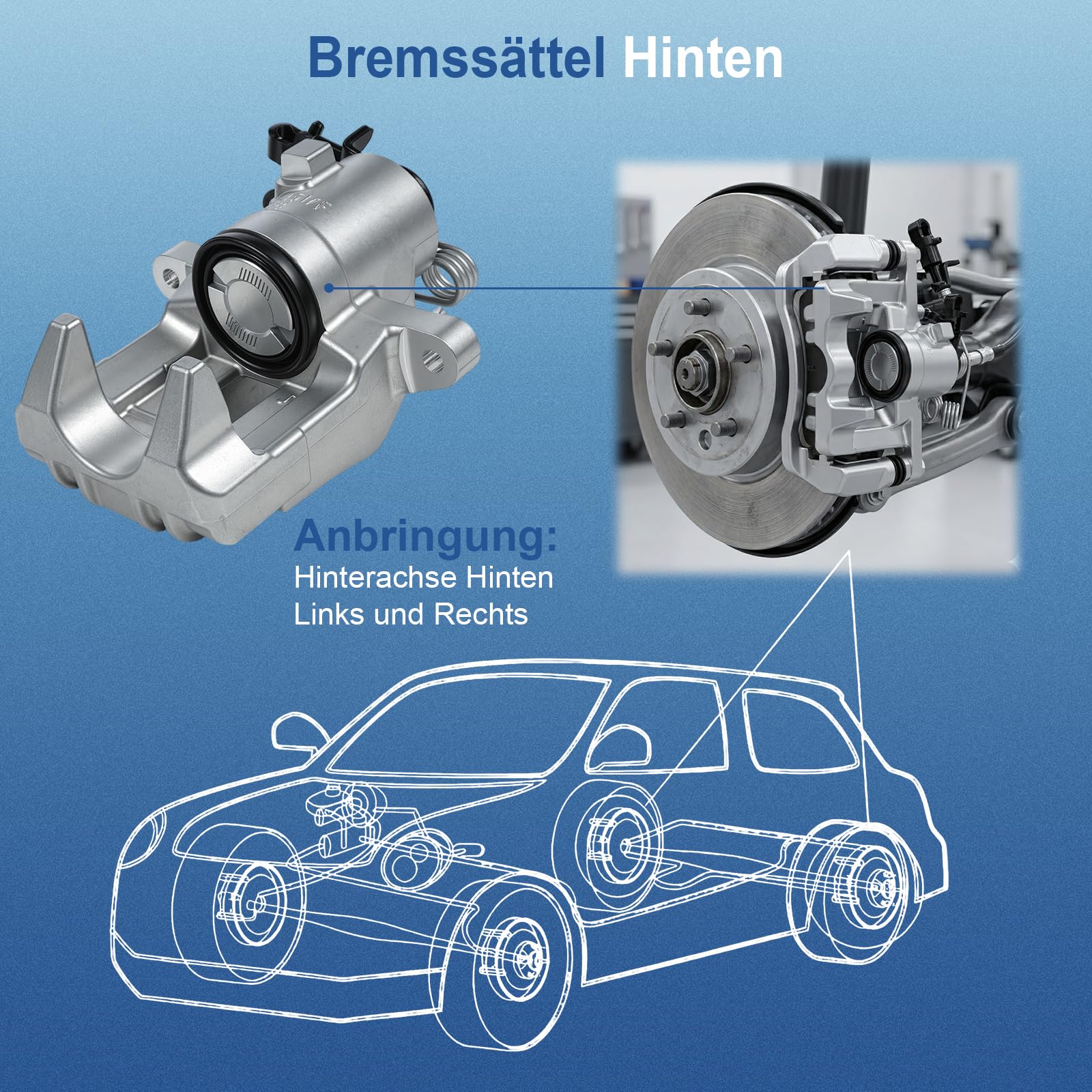 2x Bremssattel Bremszange Hinten Links Rechts Kompatibel mit A3 Altea Leon Octavia II Golf 2003-2016 Ersatz für 1K0615423J Nur für TRW Bremssystem