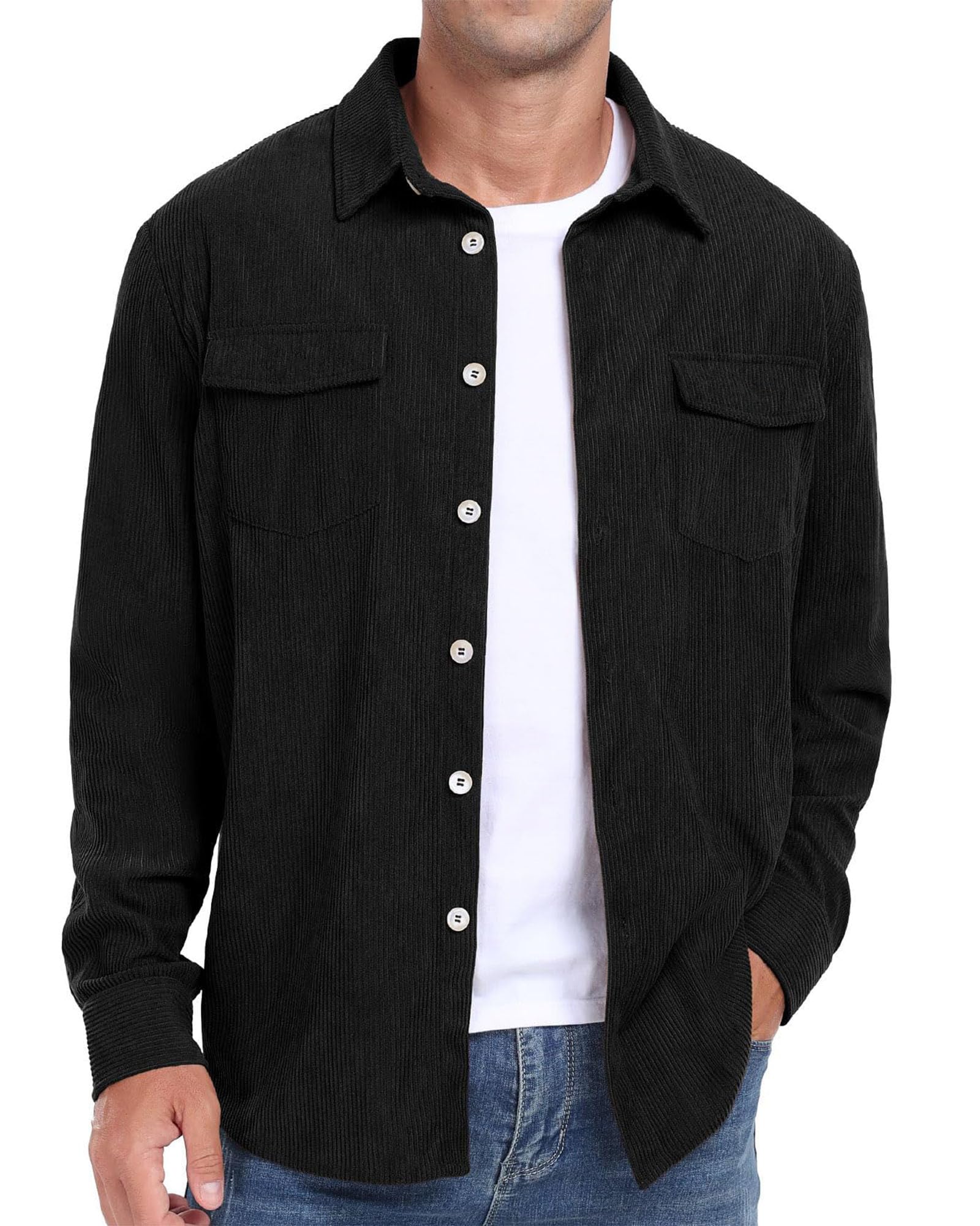 QUNERY Camicia Velluto Uomo Maniche Lunghe Cappotti Casual Button-Down Camicia Autunno Inverno con Tasche Camicie