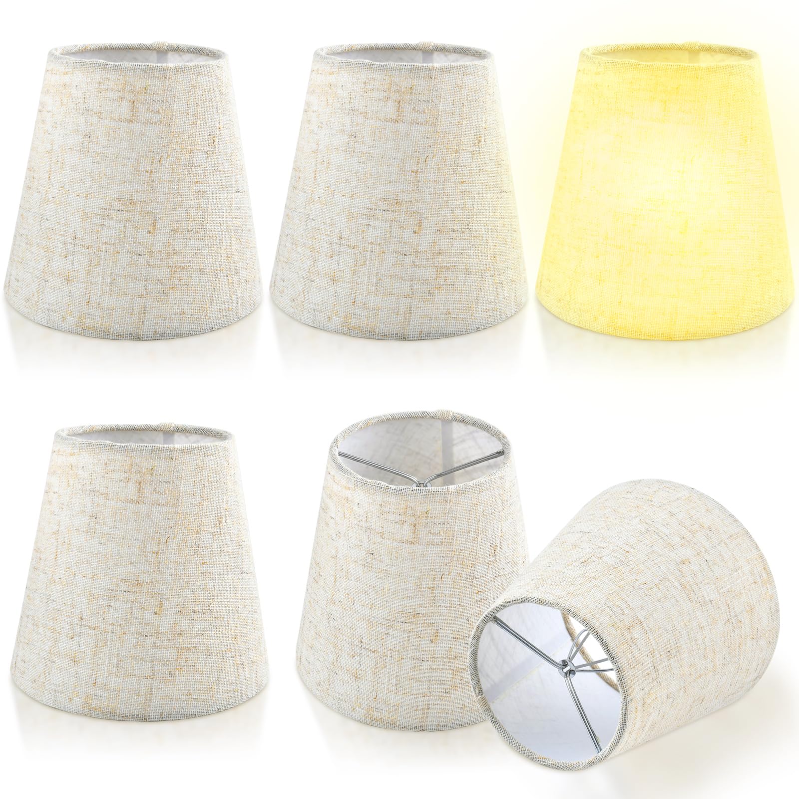 Akamino 6Pcs Small Lamp Shade, Mini Barrel Lampshades Clip On Bulb Handmade Natural Linen Lampshades Replacement for Table Chandelier Wall Lamp Mini Lamp Shade Home Decor - 3.5x5x5.5 Inch