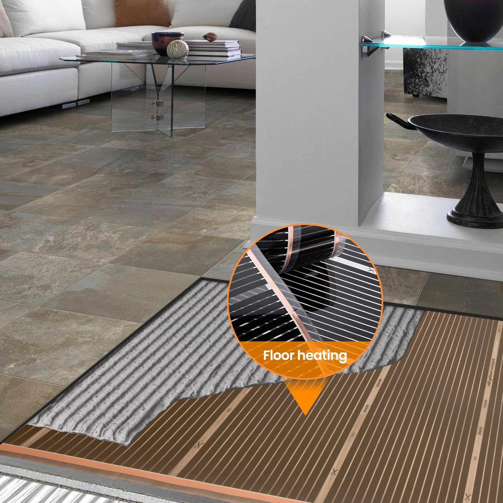 Lámina eléctrica de calefacción por suelo radiante de 220 W/m² de grafeno para suelos laminados, vinilo y madera, se puede cortar cada 25 cm, longitud de 3 m, superficie de calentamiento de 3 m²
