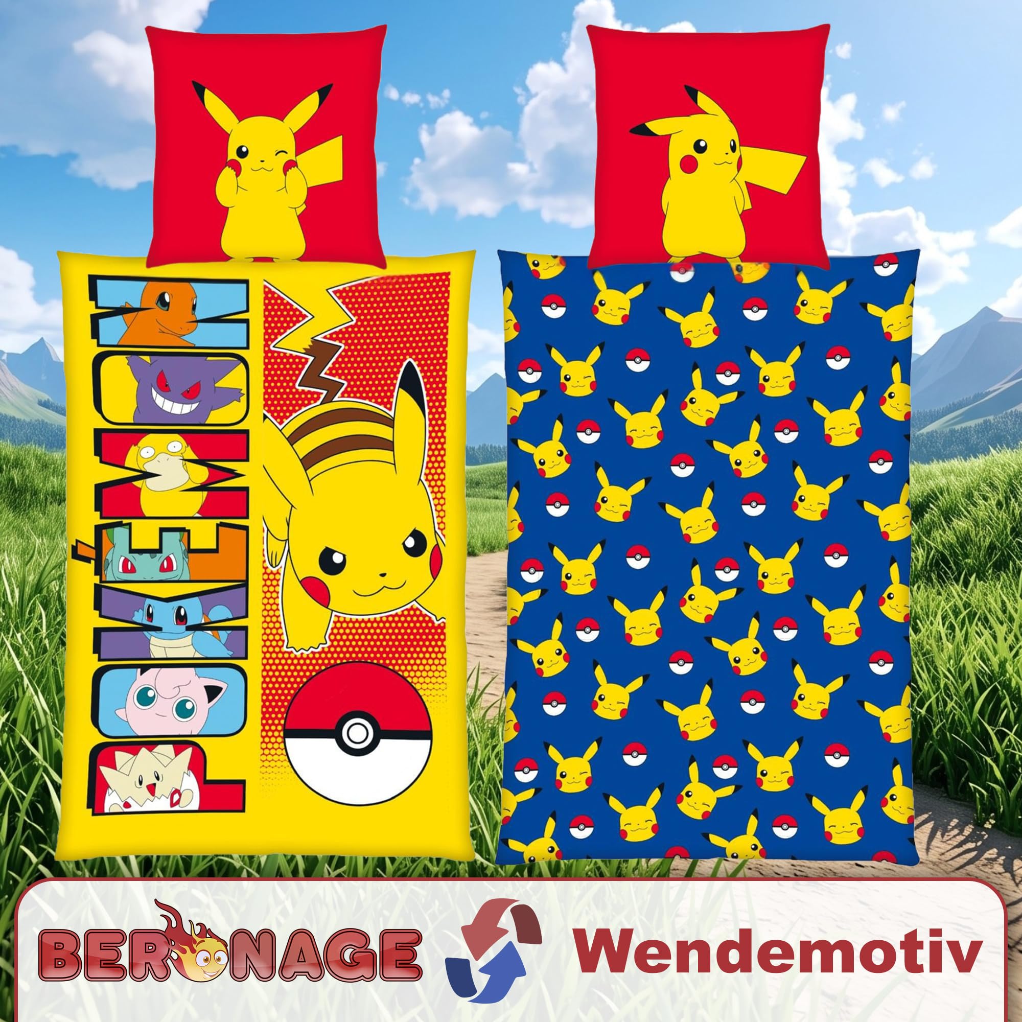 Linon Kinder Wende-Bettwäsche Pokémon Motiv Go Pikatchu Neu & Ovp Renforcé - 135 x 200cm + 80 x 80cm 100% Baumwolle Pokemon Kinderbettwäsche deutsche Größe