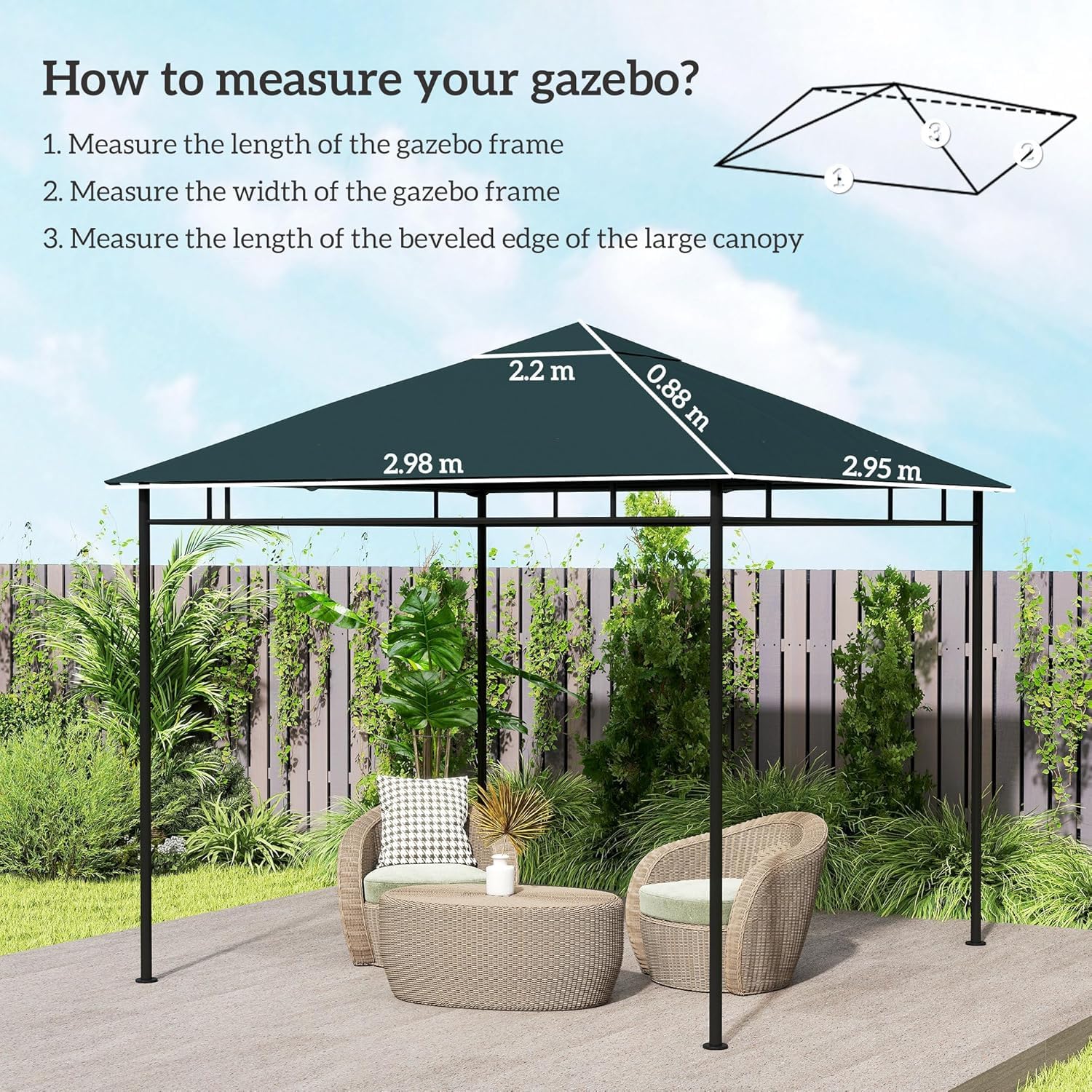 Toile De Rechange pour Tonnelle 300x300cm avec Trous De Drainage - Bâche Résistante pour Jardin, Terrasse Et Extérieur Grey