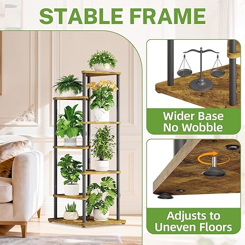 Miniatura 4 de iDavosic.ly Soporte alto para plantas de interior para macetas grandes y resistentes, estante de flores de esquina de 6 niveles con bandejas de