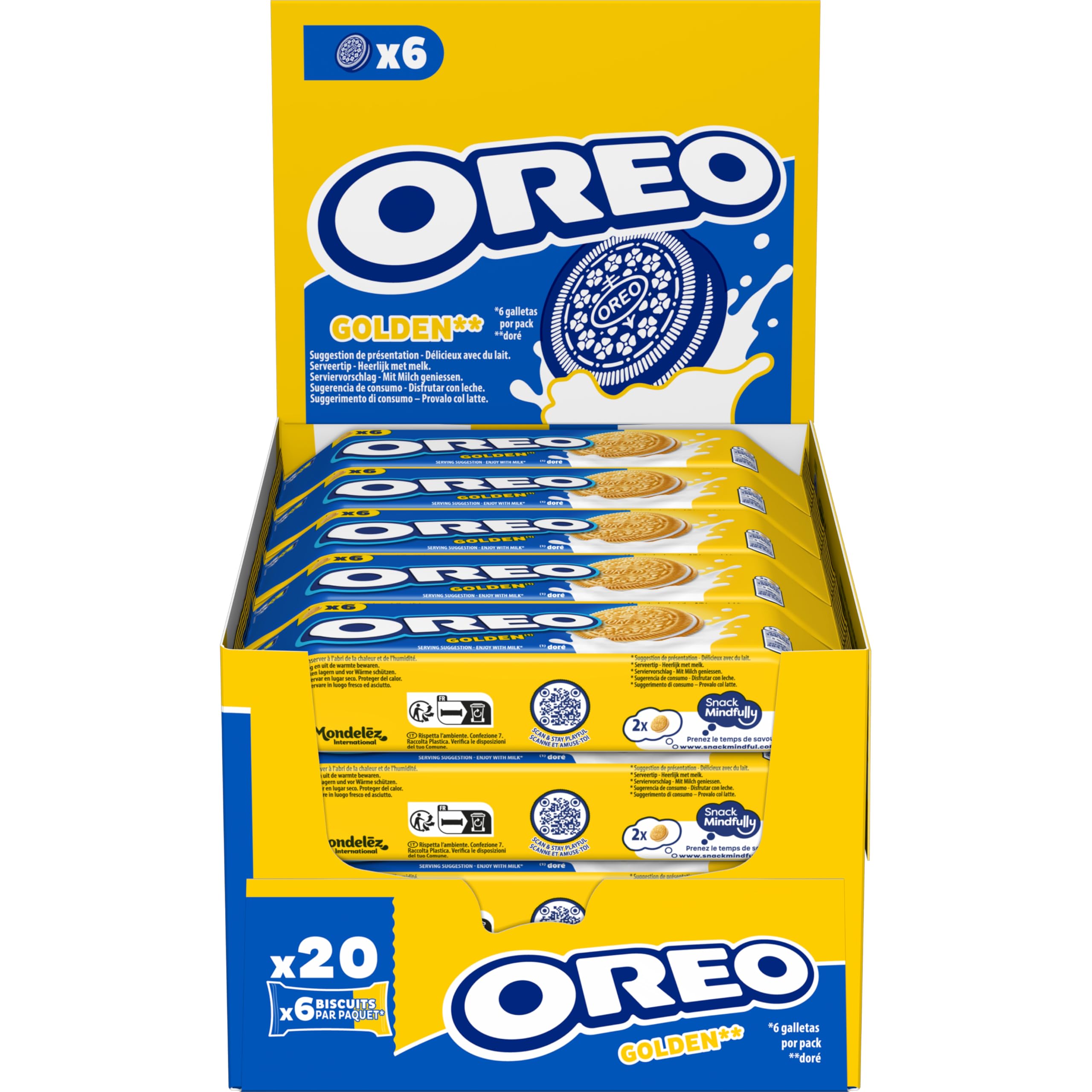 Oreo Golden, Biscotti con Ripieno di Crema alla Vaniglia, Il tuo Oreo in Versione Bianca, 20x66g (20 monoporzioni da 66g)