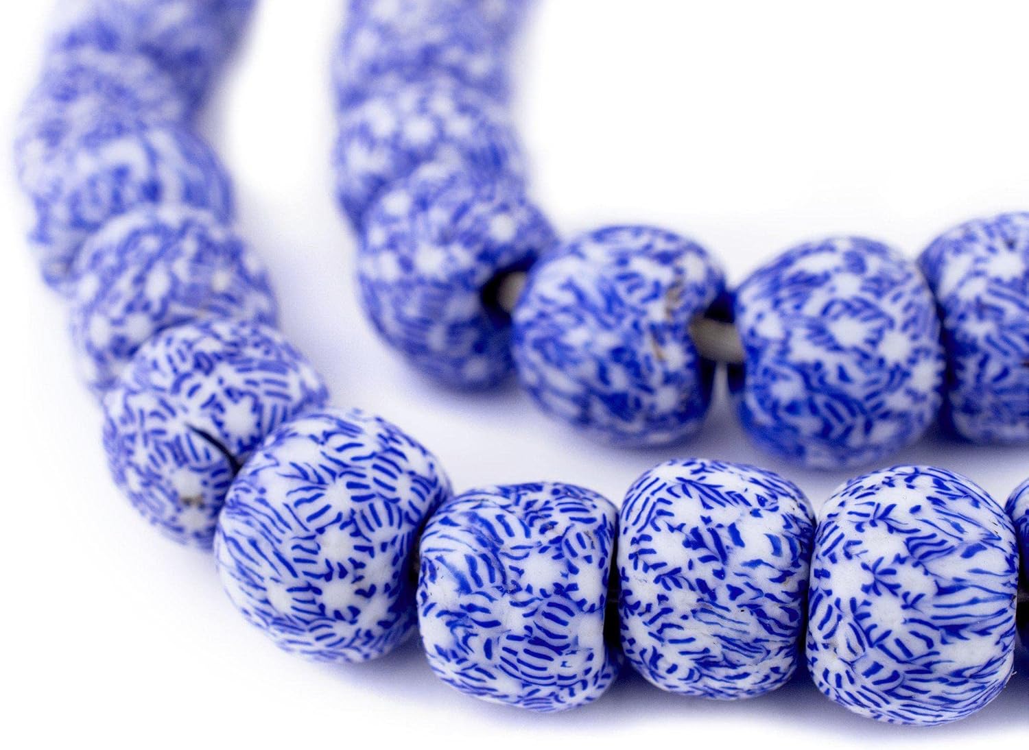 The Bead Chest Blue & White Fused Recycled Glass Beads (18mm)