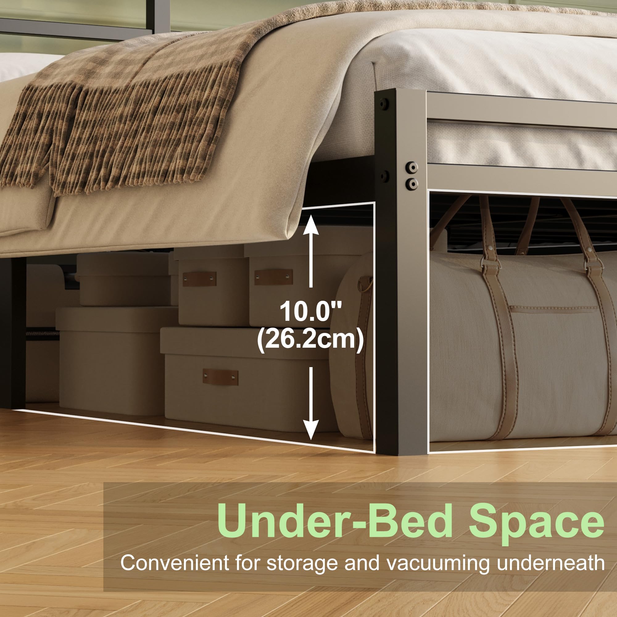 Lutown-Teen Einzelbett 90 x 200 cm mit Kopfteil und Fußteil, 30cm Höhe Metallbett mit Lattenrost aus Metall, Metallbett Einzelbetten Bettrahmen, Stauraum unterm Bett, Leichte Montage, Schwarz