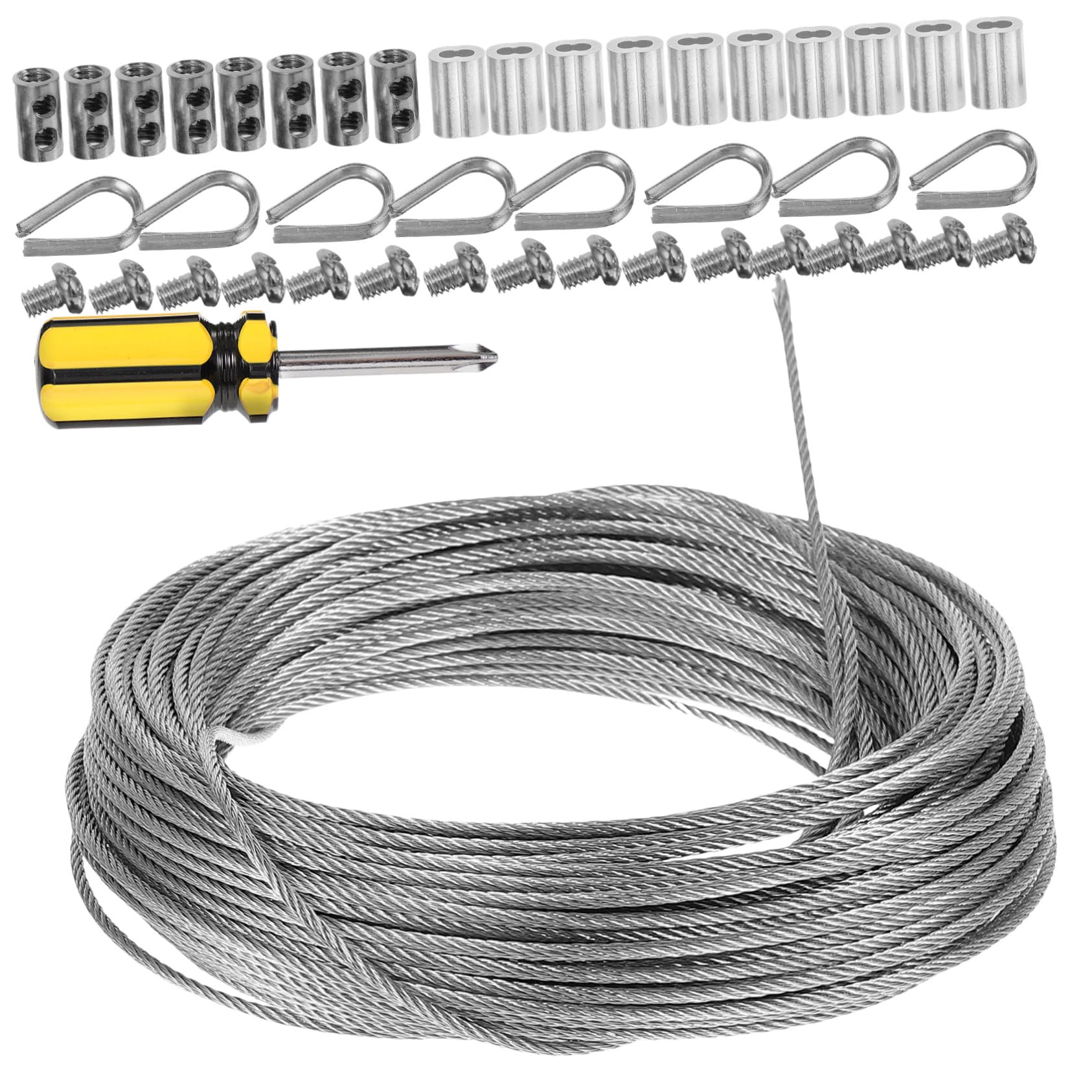 IWOWHERO 1 Set Outdoor Curtain Rope Kit with Stainless Steel Thimble Wire Rope for Garden and Home Use Includes Rope Crimp and Tightening Lock for Secure Hanging