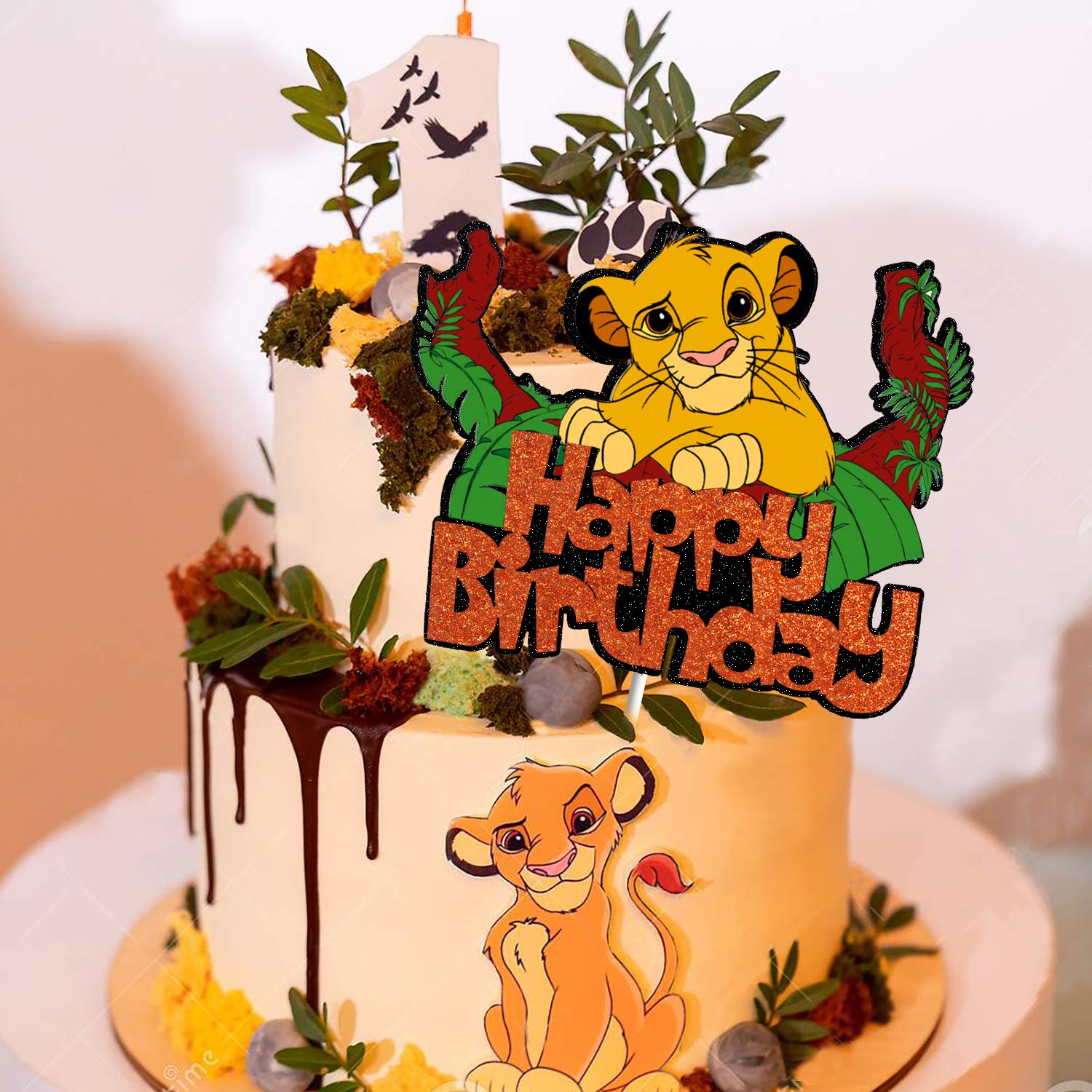 Cartoon The Lion King Happy Birthday Cake Topper Jungle Animals Safari Disney Lion Simba Cake Decor Children S Birthday Baby Shower Party Decorations Amazon In Grocery Gourmet Foods