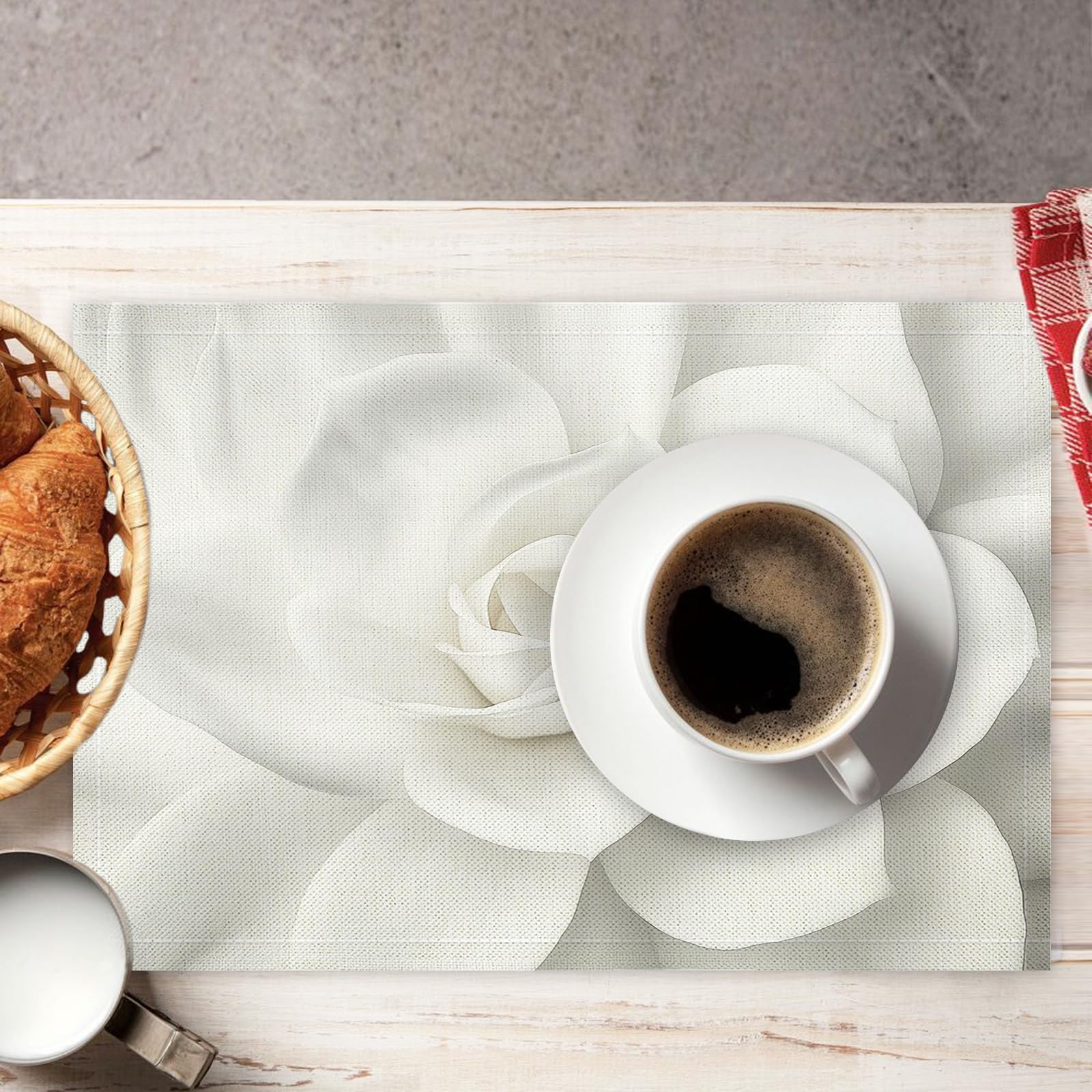 Set di 8 Tovagliette Americane Lavabili Cotone Lino Astratto - Tovaglietta Americana Resistenti al Calore Durevole Fiori bianchi - per Colazione Pranzo 30×45 cm