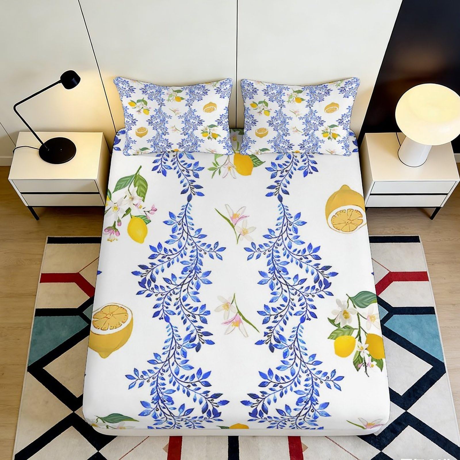 Dhbaneiok Style-10 3D Printed Lemon Floral Fitted Sheet Microfiber Soft Breathable Mediterranean Bed Cover For Bedroom Decor Mattress Protection 90X200x25cm