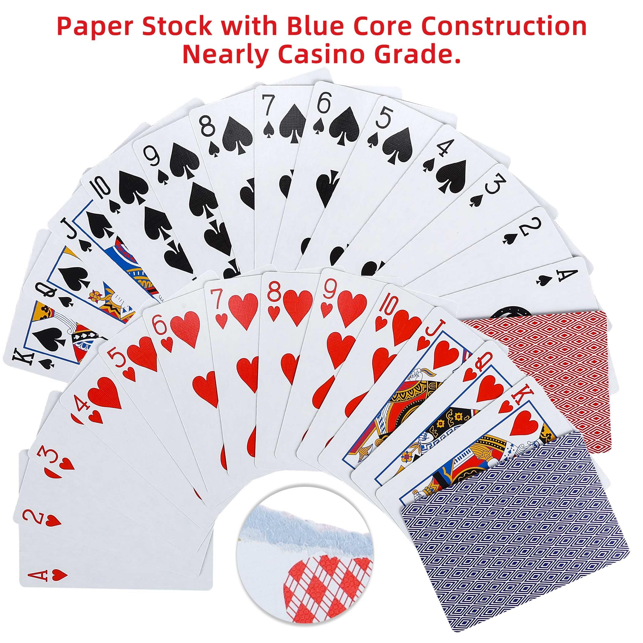 GOTHINK Lot de 12 jeux de cartes à jouer standard avec revêtement en plastique, jeu de cartes de poker de format standard en 6 rouge et 6 bleu, papier de qualité avec construction à noyau bleu, grade