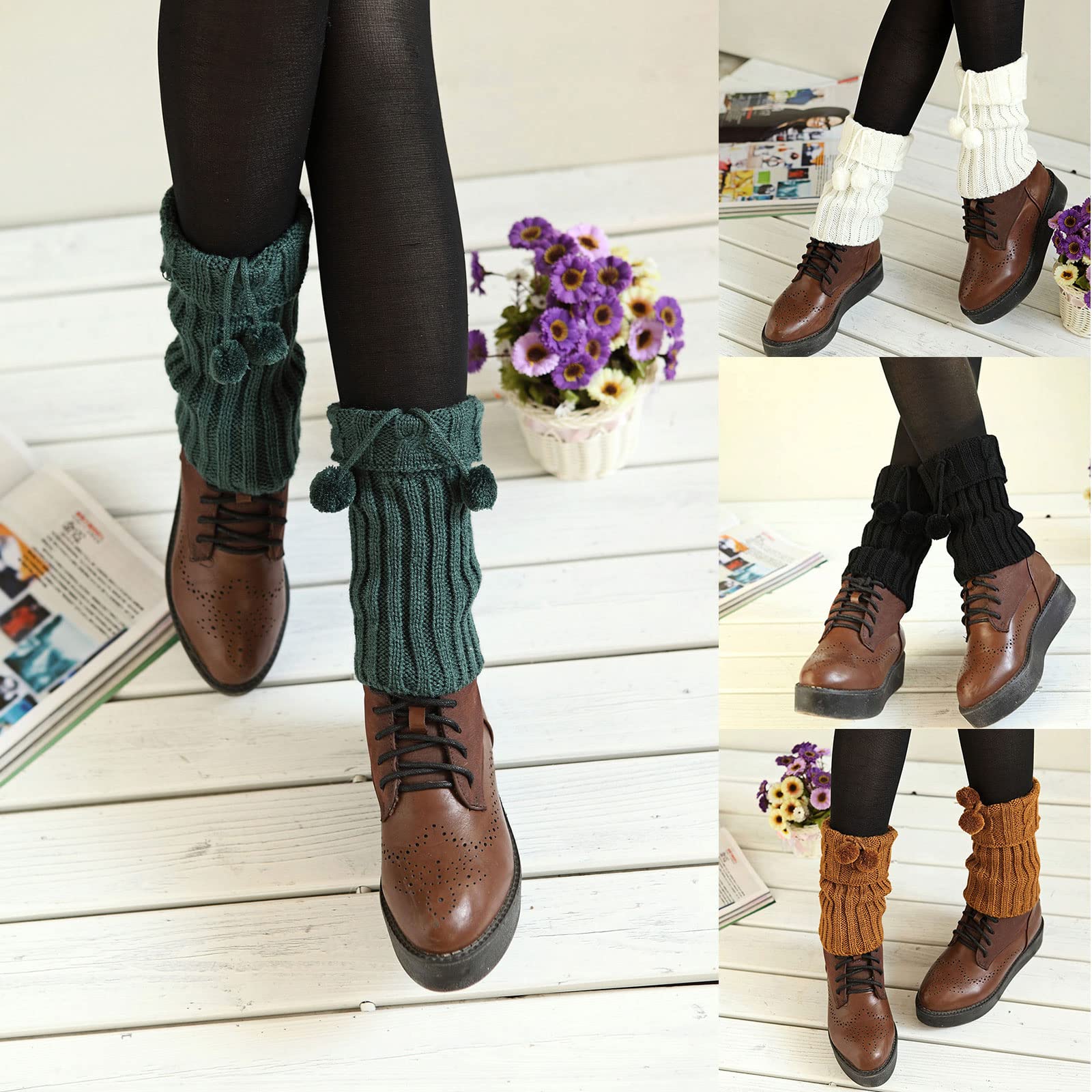 Women Winter Twist Cable Knit Leg Warmers Turn Cuff Plush Bowknot Boot Sock