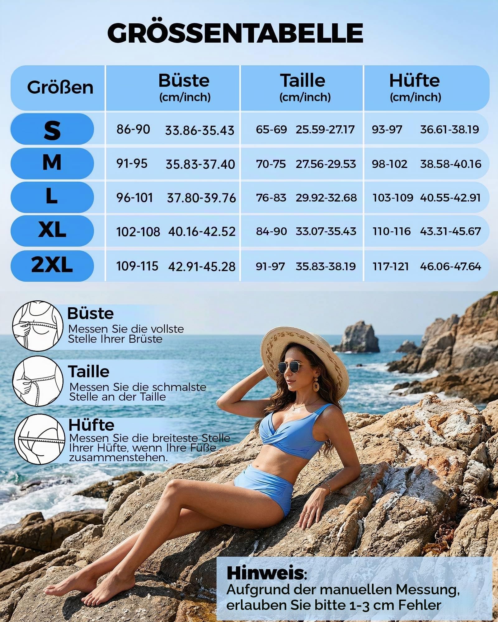 Bikini Damen Set Mit Bügel, Bauchweg Bikini High Waist Curvy | Bikini Oberteil Push Up Zweiteiler Badeanzug Hohe Taille Sexy Bademode Shape Swimsuit S-XXL