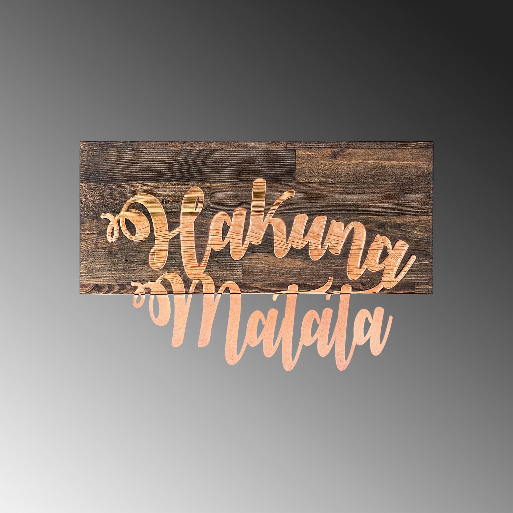 Dekoratives Wandaccessoire aus Holz, 38 x 58 cm, Walnuss & Kupfer | 50% Holz (3 cm) & 50% Metall (1,5 mm) | Stilvolle & einzigartige Wohndekoration