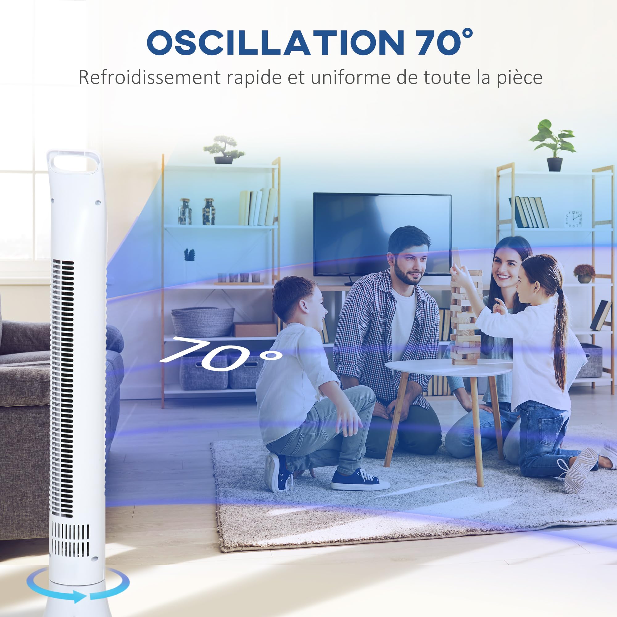 HOMCOM Ventilateur Colonne Silencieux 40W 3 Vitesses 3 Modes 91,5cm Blanc | Minuterie, Télécommande, Oscillant À 70°, Panneau Contrôle Tactile, Ventilateur Sur Pied, Chambre