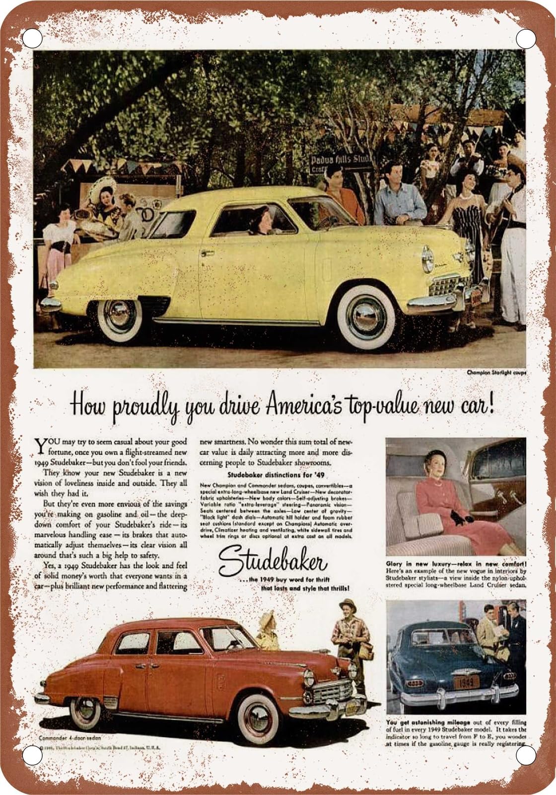 METAL SIGN - 1949 Studebaker Vintage Ad 07 - Old Retro Rusty Look home decor