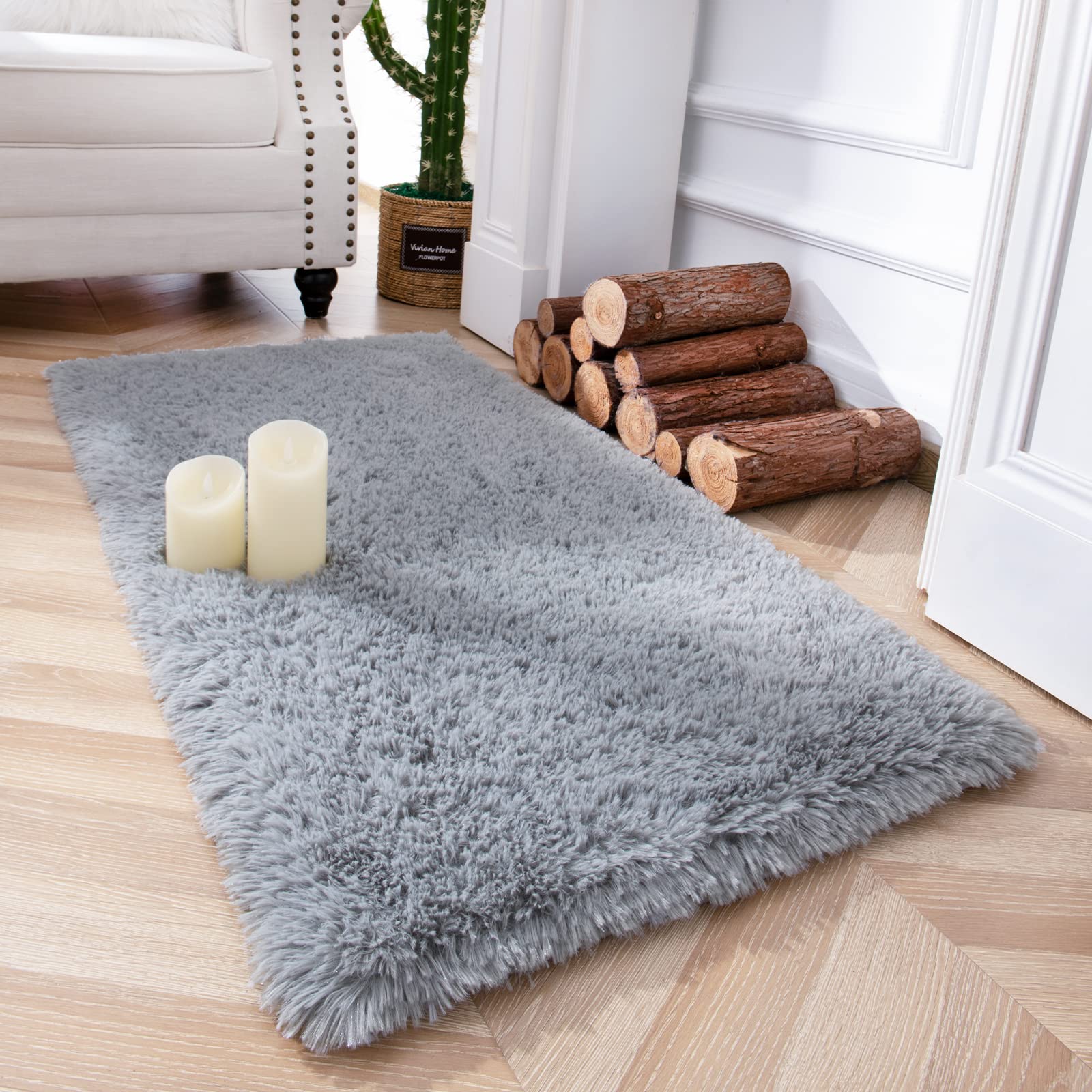 Chicrug Soft Area Rugs for Bedroom Living Room Plush Fluffy Rug 2x4 Feet, Shag Furry Area Rug Carpet Non Shedding for Nursery Children Kids Girls Room Home Decorative, GreyChicrug Soft Area Rugs for Bedroom Living Room Plu…