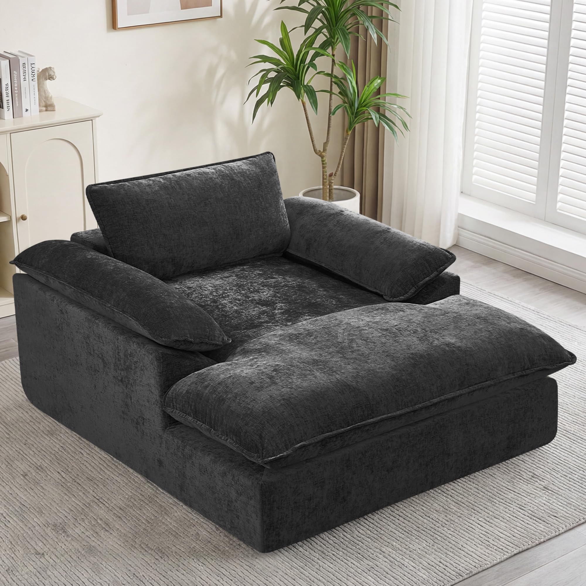 HUBSON 69" Oversized Boneless Chaise Lounge Chair Indoor, Comfy Deep Seat Sleeper Lounge Couch, Upholstered Chenille Cloud Chairs for Living Room, Bedroom, No Assembly Required, Dark Grey