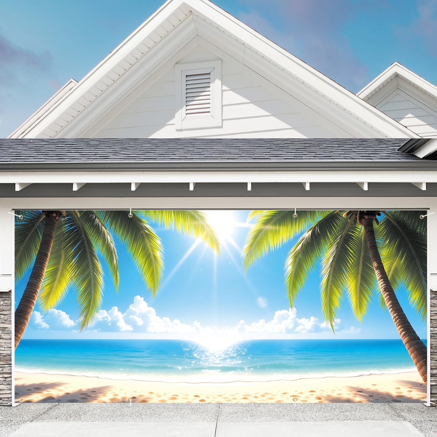 Summer and the Sea Garage Door Banner - 71"x157" Polyester Mural, Perfect for Outdoor & Indoor Decor, Holiday & Party Background 6 x 13 ft