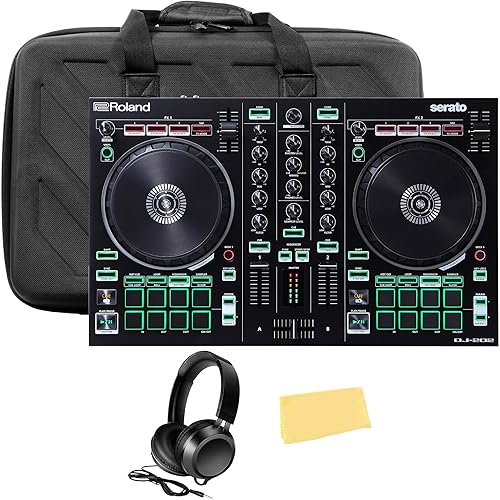 Roland DJ-202 Paquete de controlador DJ con funda, auriculares y paño de pulido de Austin Bazaar