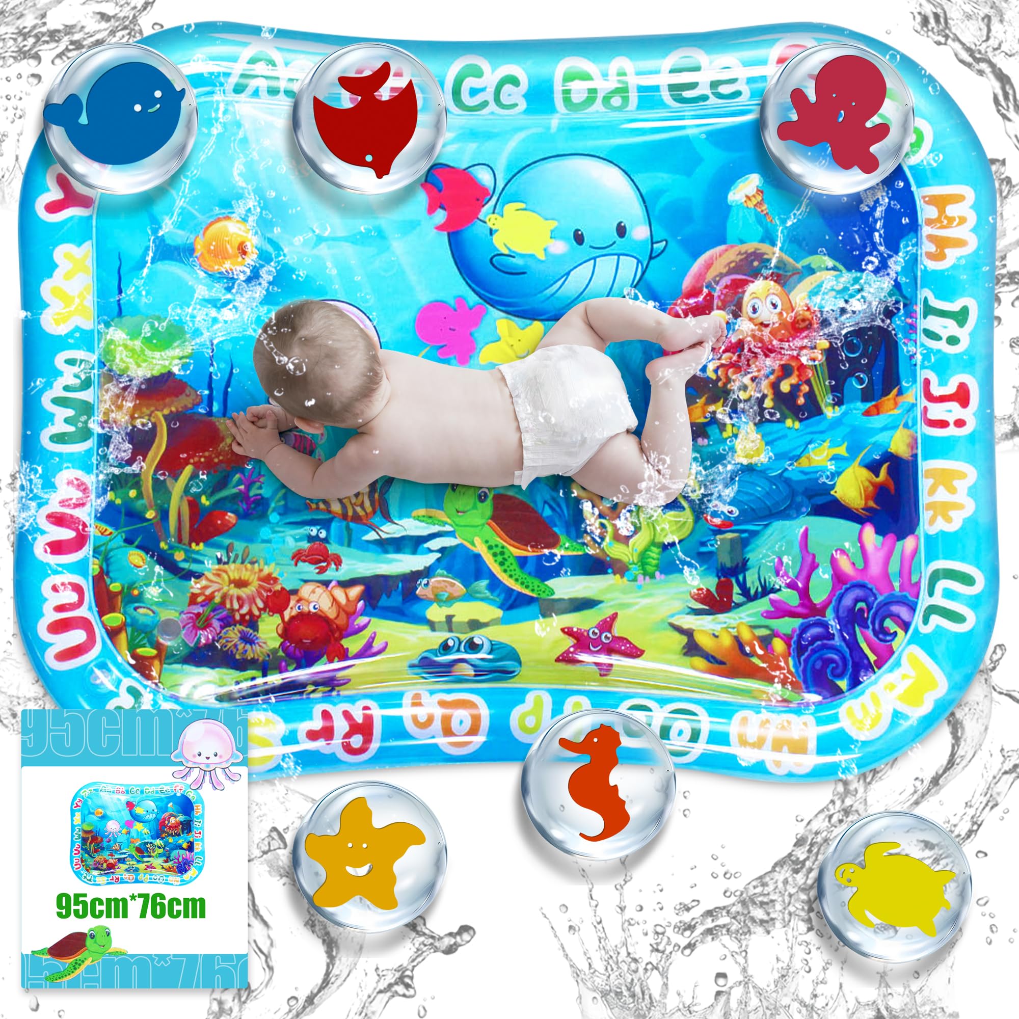 LAOYE XXL Mata wodna dla niemowląt, wodna mata do zabawy, nie zawiera BPA, 95 x 76 cm, duża wodna mata do zabawy dla niemowląt od 3, 6, 9 do 24 miesięcy, aqua mata dla niemowląt, sensoryczna mata