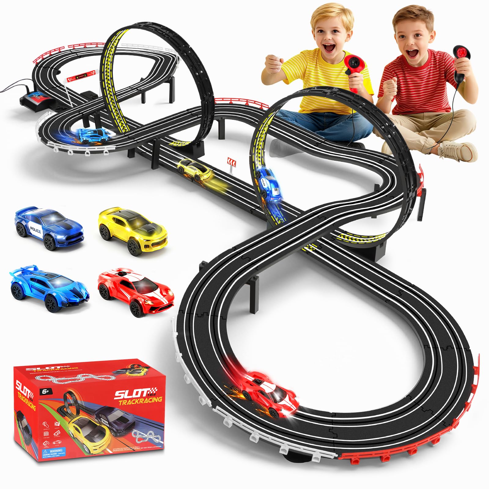 YOOHBERRYS Pista Carreras Electrica, 1:64 Pista Coches Niños Pista Autos -4 LED Coches, USB, Control Remoto, Contador Vueltas, Bucle 360°, Extralargo Circuito Coche 3+ Años Juguete Regalos (737CM)