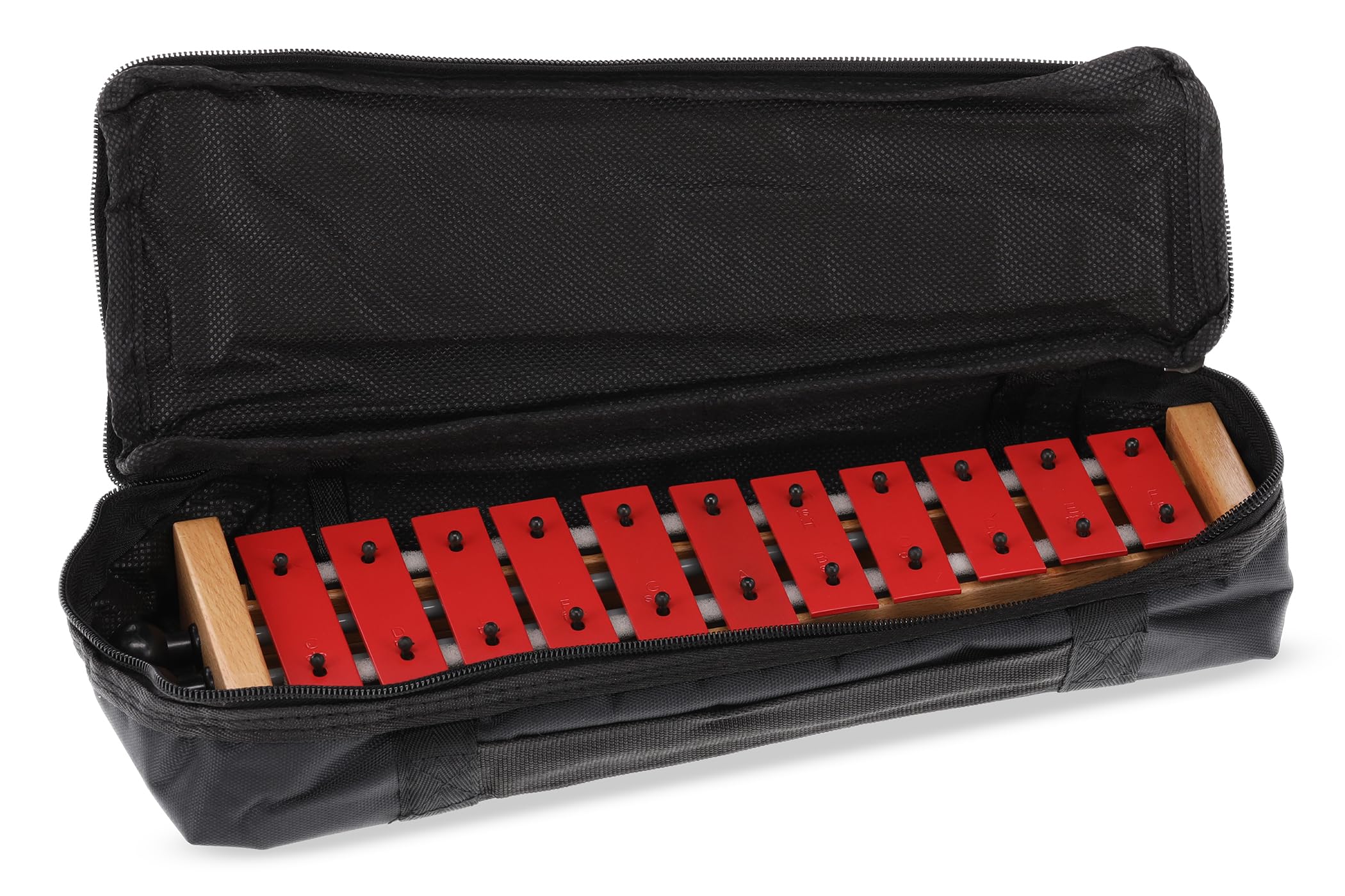 GEWA, Glockenspiel/Carillon G11, G11R Piastre rosse, Estensione C''-F''', Con borsa e porta-battenti, Con due battenti in legno, Lega d'acciaio speciale