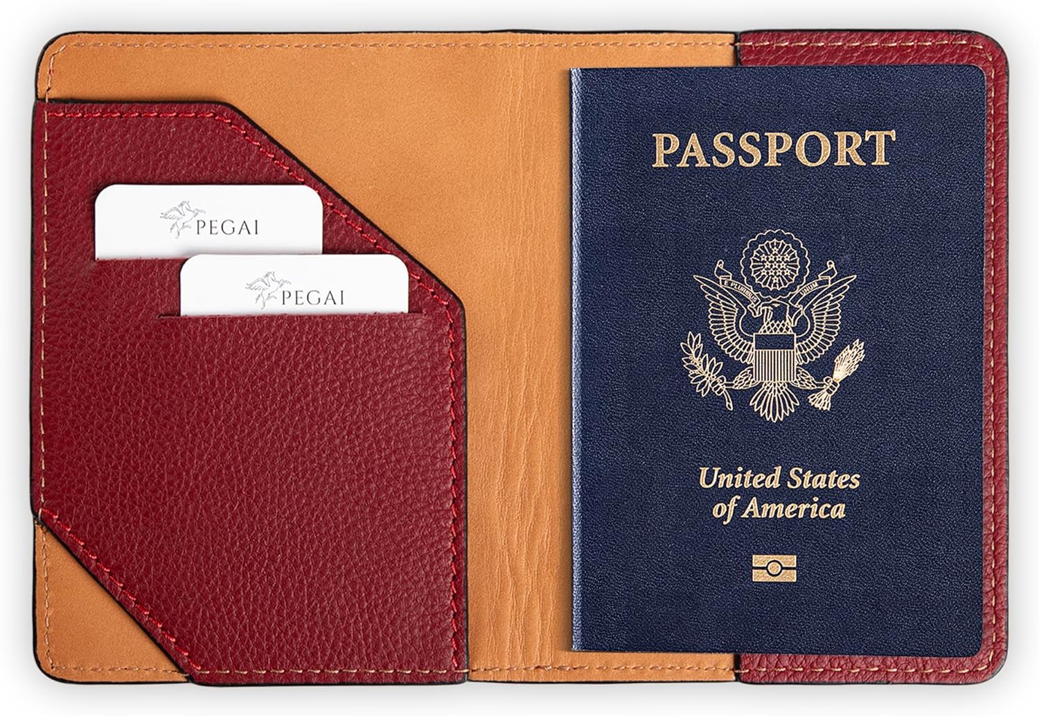 PEGAI Passport Holder for Travel | Passport Case, Personalized Full-Grain Handmade Leather Passport Wallet | Travel Essentials for Women, Passport Cover for Men, Family | Diplomat (Burgundy)