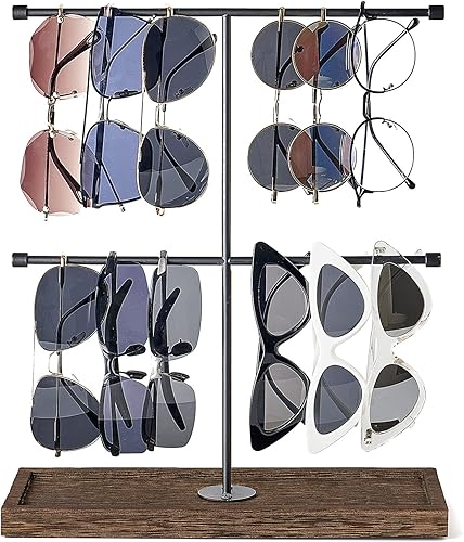 Mkono Organizador de lentes de sol, soporte rústico de almacenamiento de lentes de sol de 2 niveles, soporte para lentes de sol para múltiples