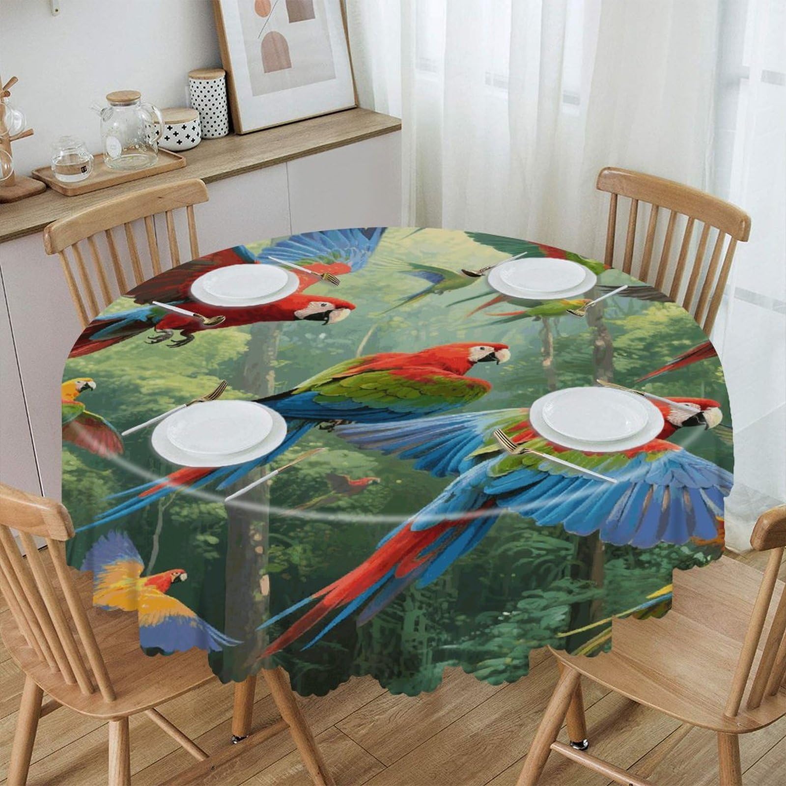VstaDank Parrots Round Tablecloth Wipeable Round Polyester Tablecloth Waterproof Wrinkle Free Indoor and Outdoor Table Cover 60 Inch Decorative Farmhouse Table Cloth for Dining