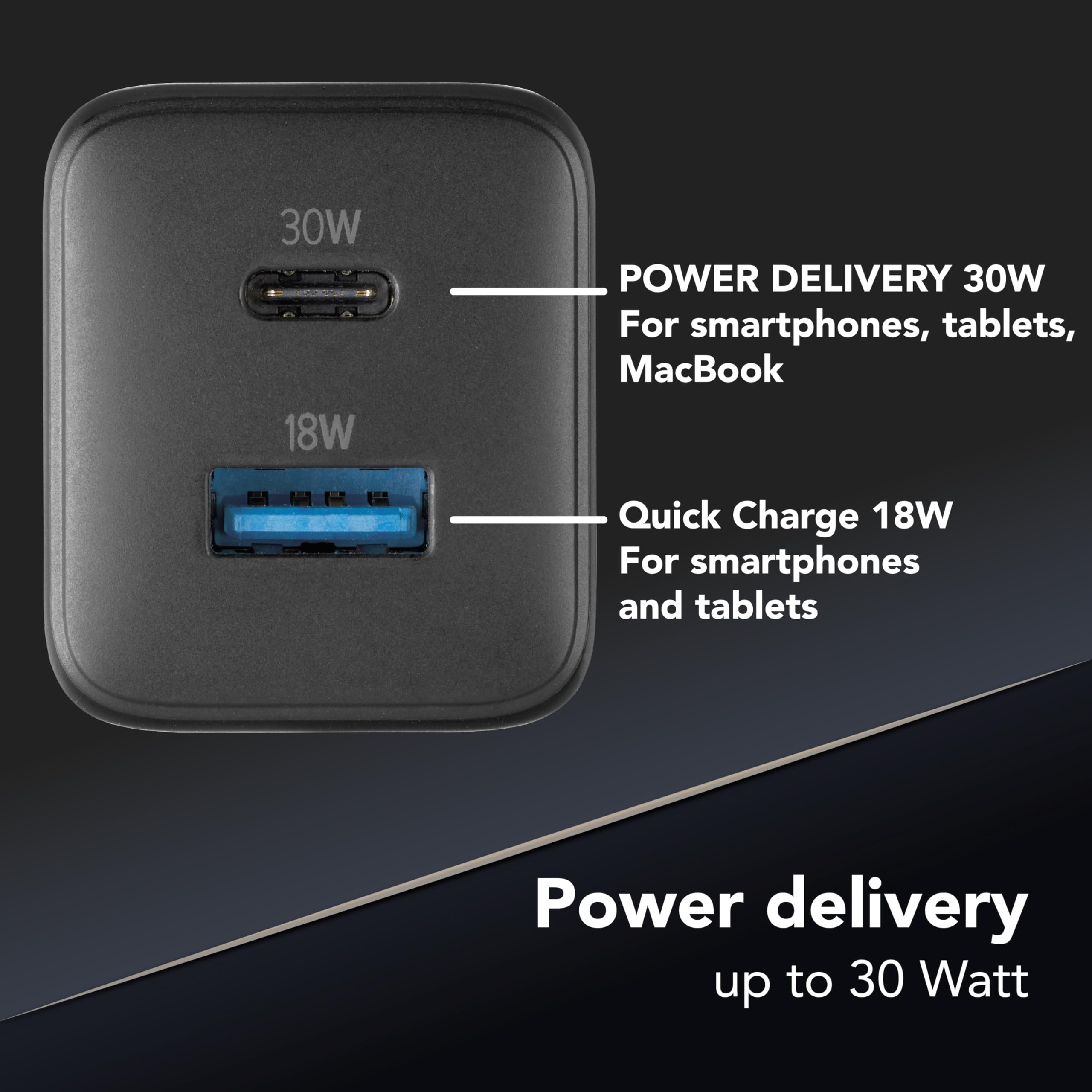 Cellularline Caricabatterie da Rete Multipower Micro Super Fast Charger 30W 2 Porte USB-C Tecnologia GaN