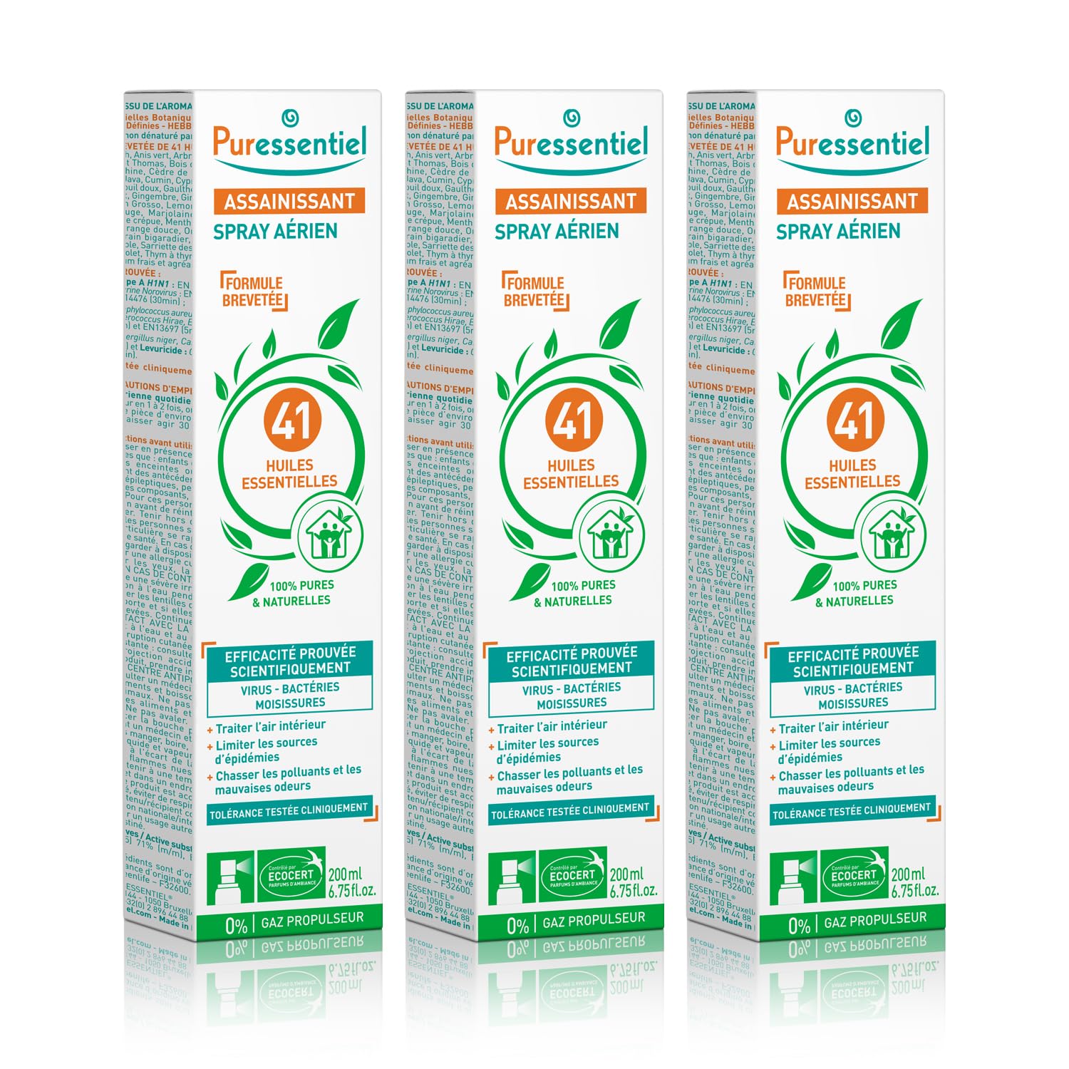 Puressentiel - Set di 3 spray aereo disinfettante con 41 oli essenziali - comprovata efficacia contro virus, germi e batteri - 3 x 200 ml