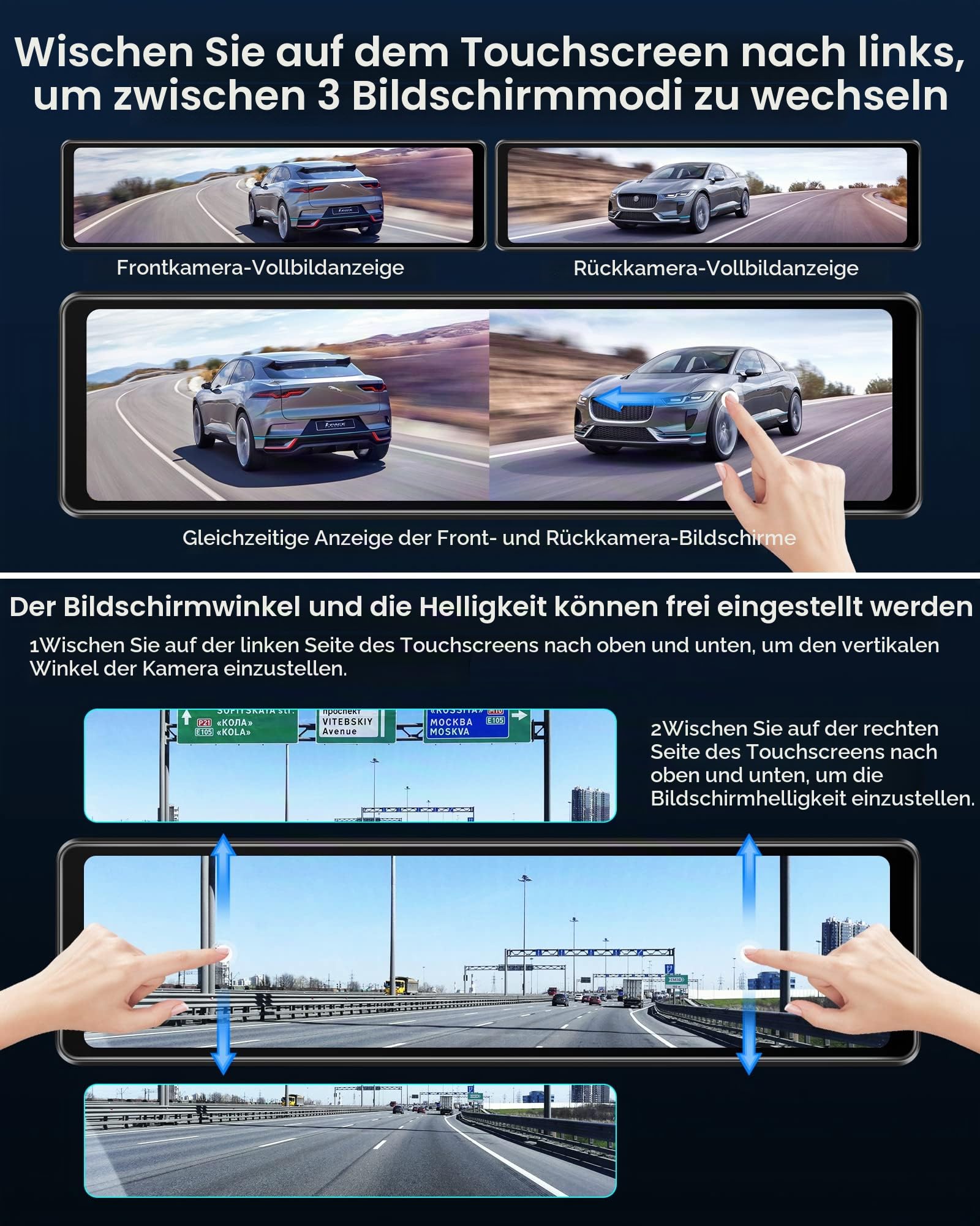 4K+2.5K Dashcam Auto Spiegel Dashcam mit Rückfahrkamera 12''Spiegel Vorne Hinten Auto Kamera mit GPS und 64G SD-Karte WDR Loop-Aufnahme G-Sensor
