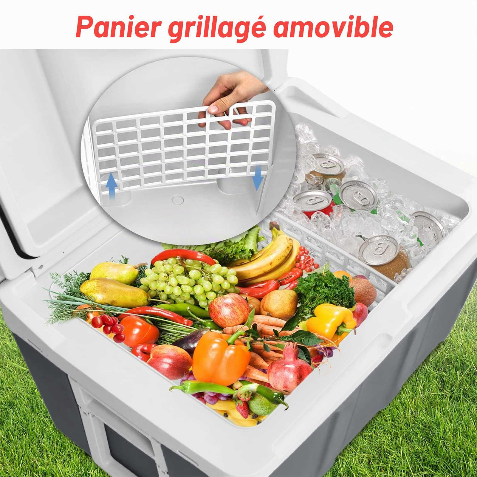 YRHome Glacière électrique pour voiture - 48 l - 12 V - 230 V - Mode ECO - Avec câble - Portable - Pour voiture, camion, camping, bateau, camping-car - Gris