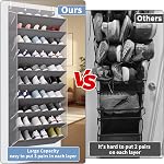 TAHAVICE 10-Tier Grande taille sur l'organisateur de chaussures de porte, tient 30 PairsHanging Sac à chaussures avec poches profondes pour placards, rangement spatial pour sneakers, bottes (Grey)