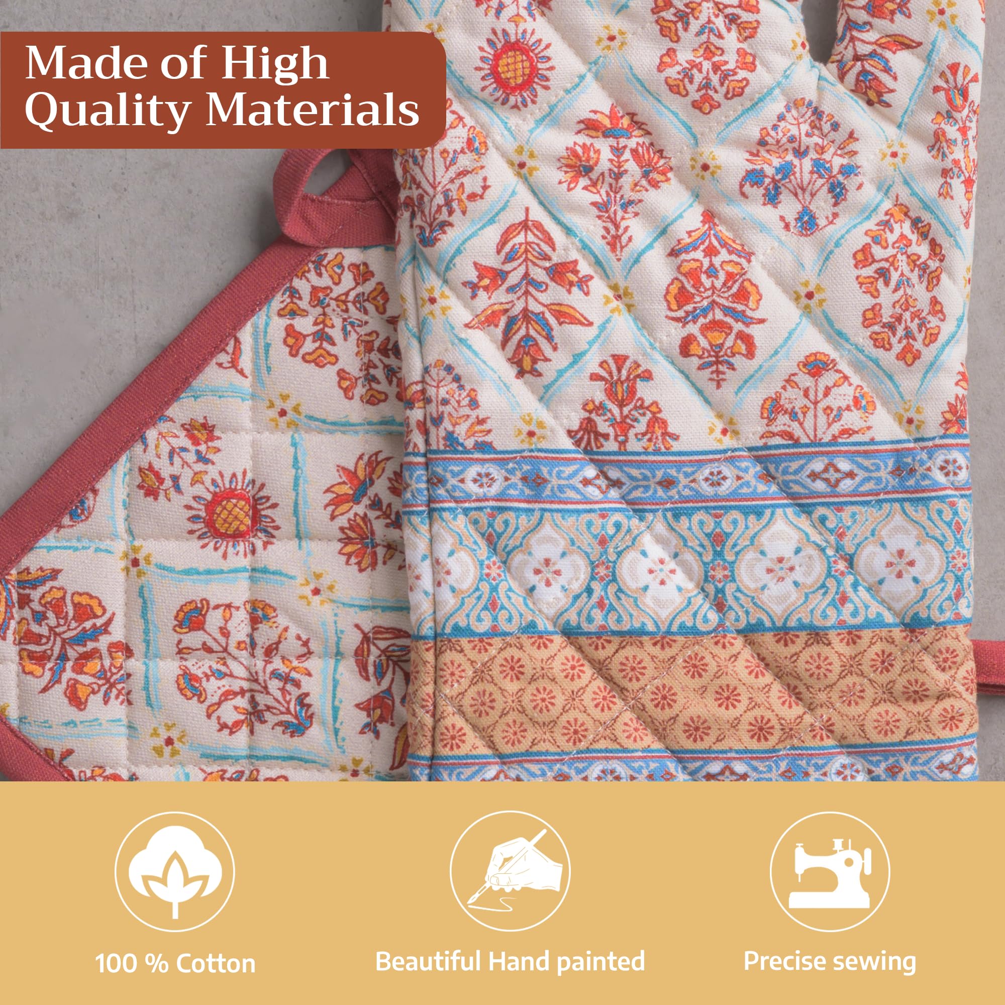 Maison d' Hermine Juego de manoplas de horno de algodón y soporte para ollas, protección de cocina gruesa y resistente al calor (7.5 x 13, 8 x 8 pulgadas) para hornear, barbacoa y más, suave,