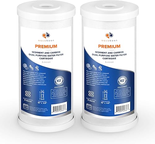 Aquaboon Whole House - Cartucho de filtro de agua de 5 micrones, 10 x 4.5 pulgadas, paquete de 2 cartuchos de filtro de agua de sedimentos y Aquaboon Whole House - Cartucho de filtro de agua de 5 micrones, 10 x 4.5 pulgadas, paquete de 2 cartuchos de filtro de agua de sedimentos y