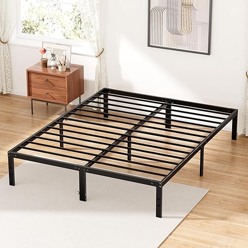 Queen Size Bed Frame - Metal Platform Bed Frames Mattress Foundation with Steel Slat Support, No Box Spring Needed, Storage Space Under Base, Easy Assembly, Black - Queen (U.S. Standard)