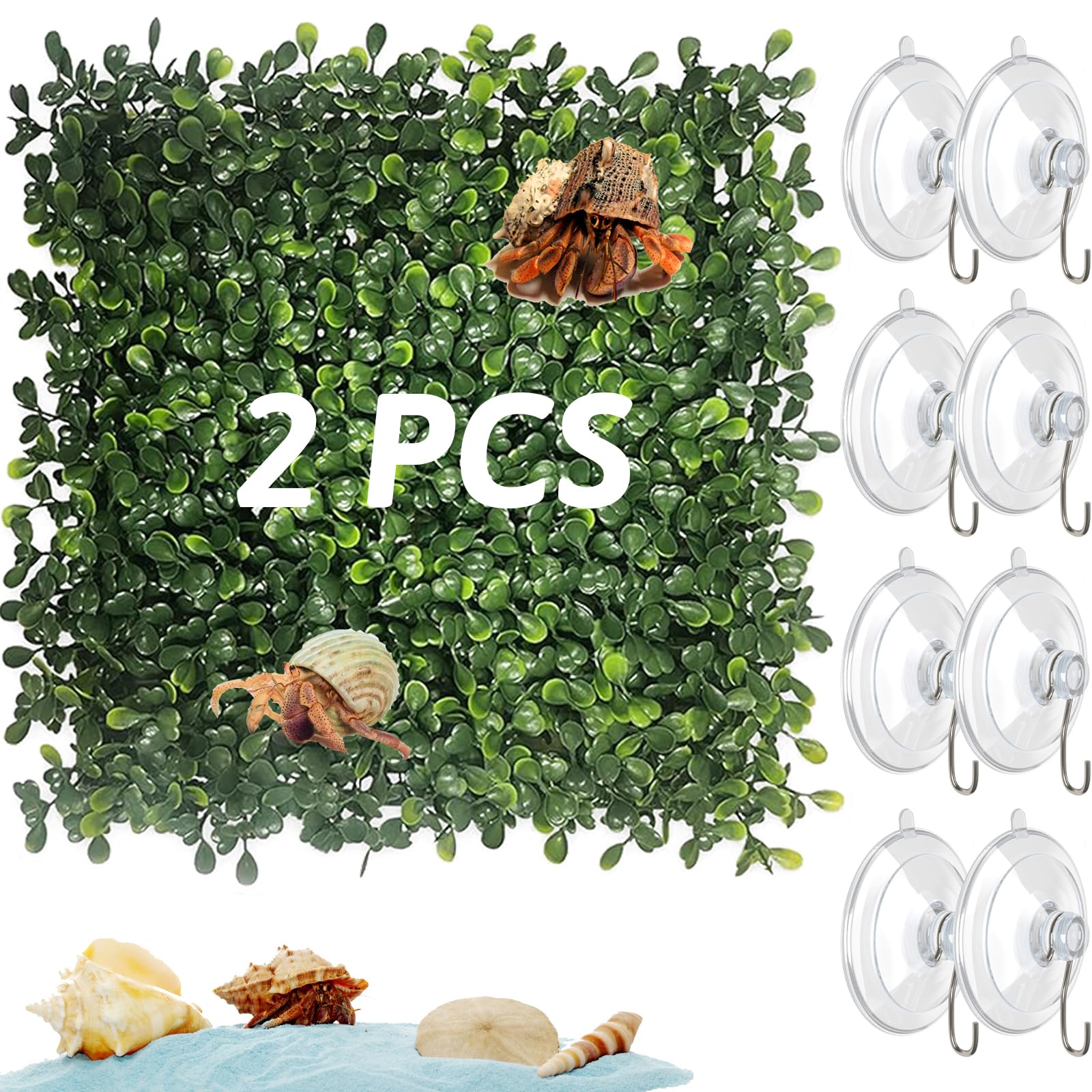 Dxmimer Hermit Crab Climbing Toys, Grass Mat Climbing Wall, 10x10 Inch Reptile Decor, Fish Tank Decorations (2)