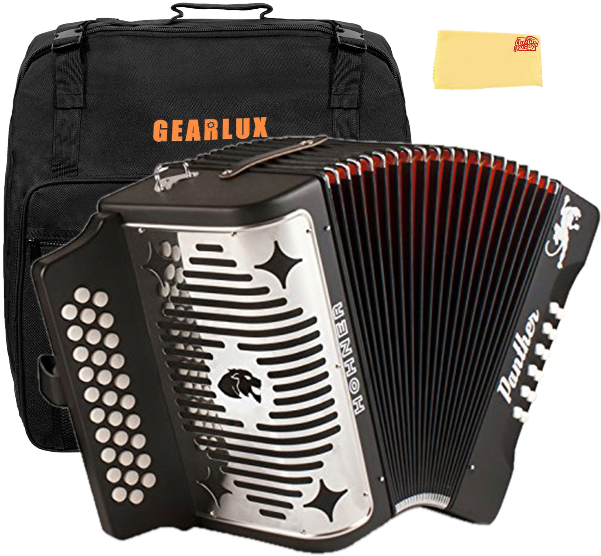 Photo 1 of Hohner Panther Diatonic Accordion - Keys F/Bb/Eb Bundle with Gig Bag and Austin Bazaar Polishing Cloth