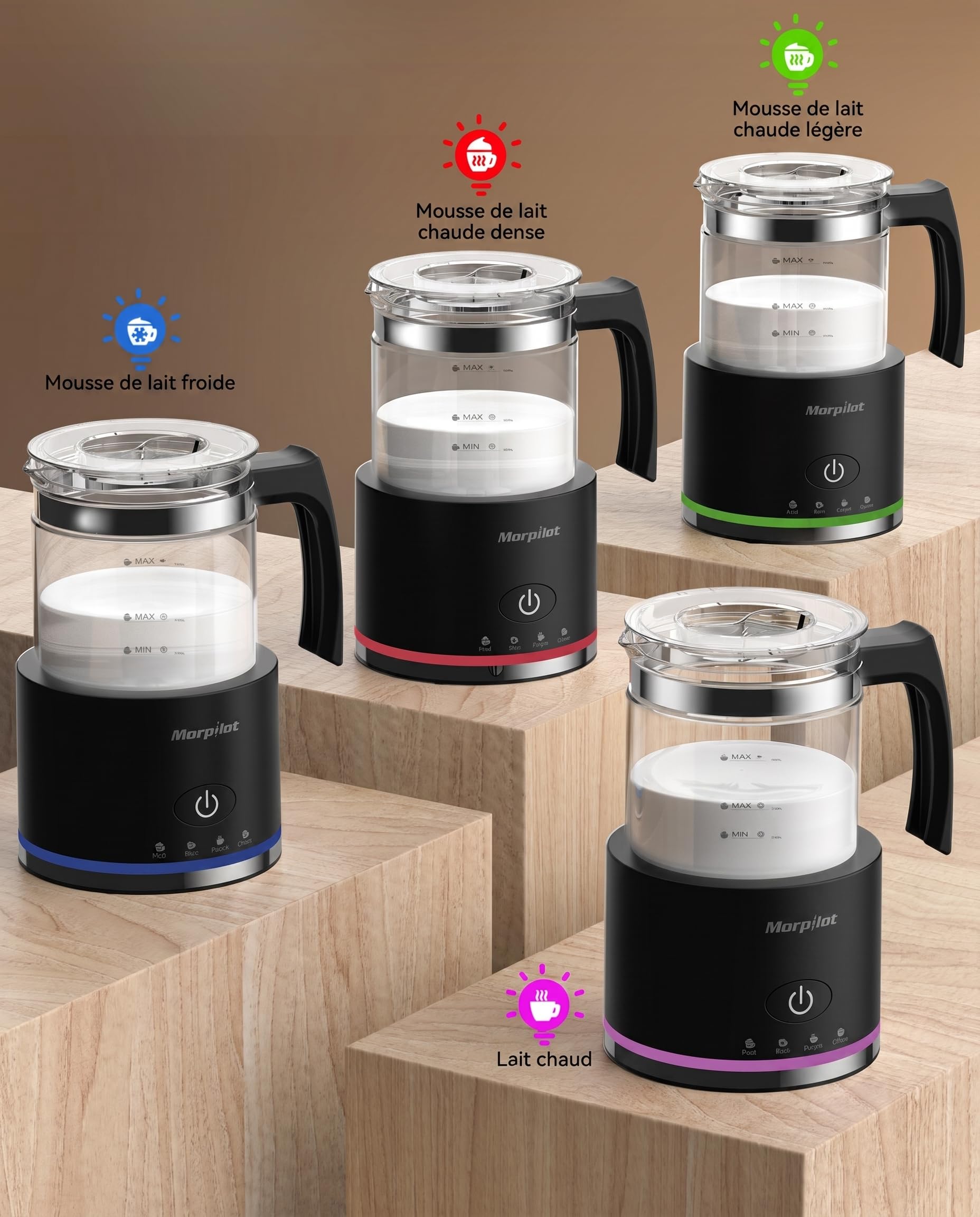 Morpilot Mousseur à Lait Électrique 4 en 1, Grande Capacité 500ml 600W Milk Frother en Verre à Mousse de Lait Chaude Froide et Lait Chaud, Emulsionneur de Lait Divisé pour Cappuccino Macchiato Latte