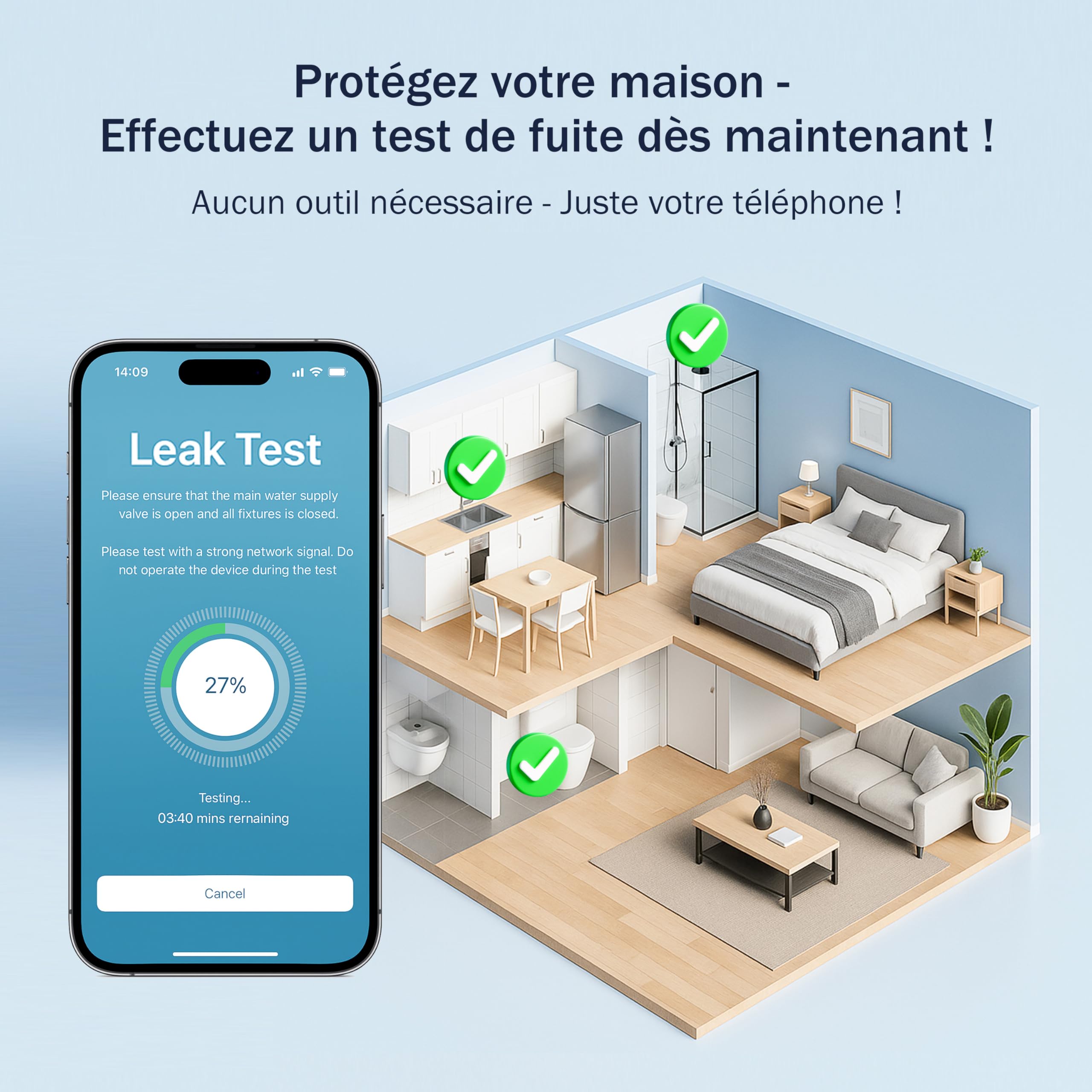 Frizzlife LP365-P Détecteur de Fuite d’Eau WiFi avec arrêt Automatique, alertes Via app (2,4 GHz & 5 GHz), capteur d’Eau pour Cuisine, Salle de Bain, Cave, Surveillance Pression, tuyaux 3/4" & 1"