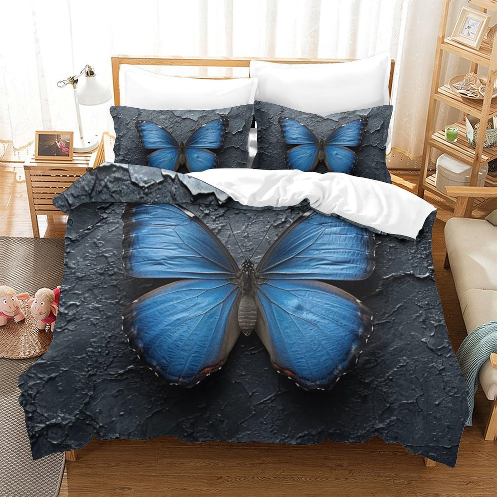 Parure de lit papillon 3D housse de couette microfibre 260x220 pour literie enfants et ados
