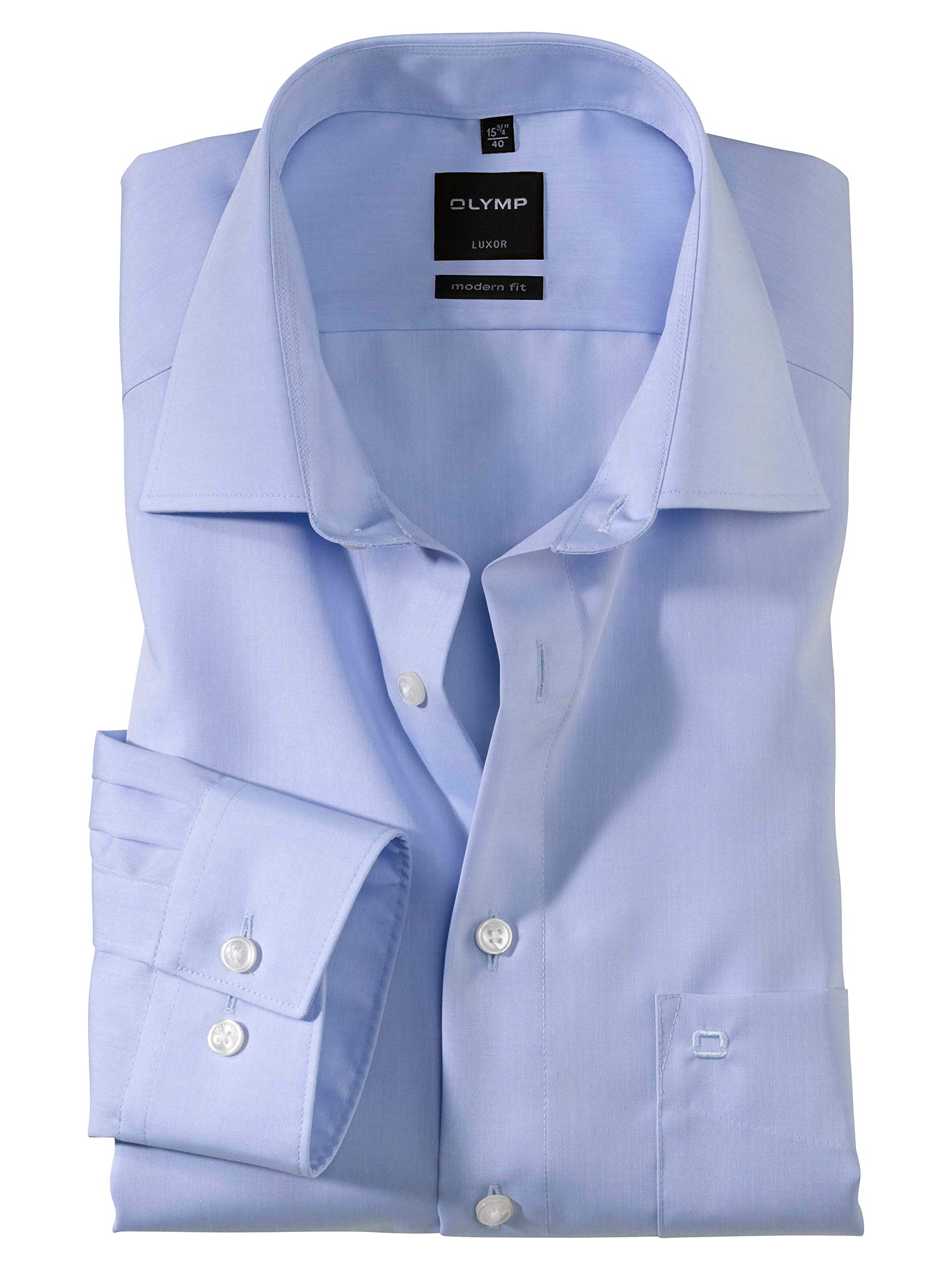 Olymp Men Shirt Long Sleeve Luxor,Plain,Regular Fit,Classic,Bleu 11,43