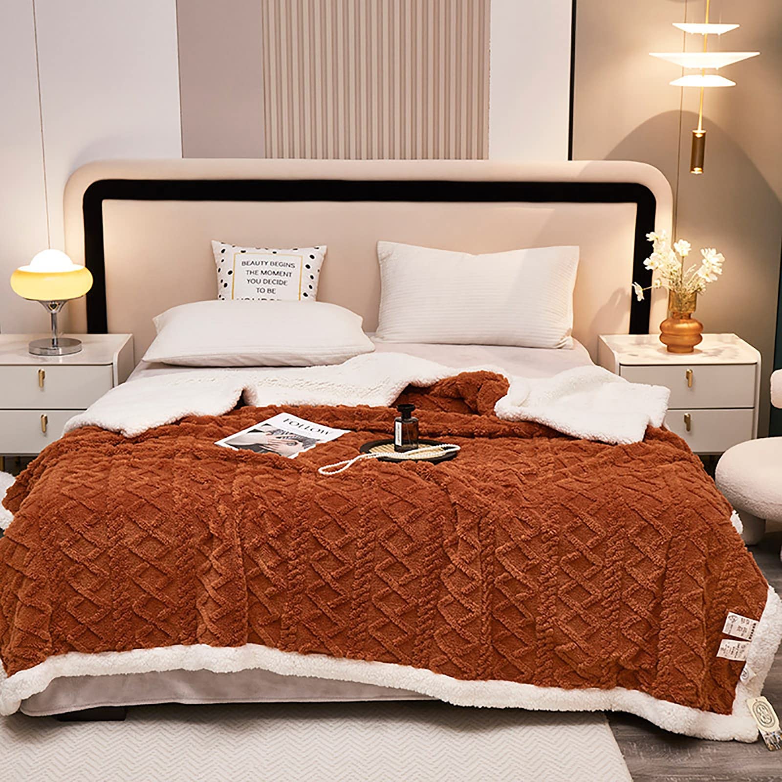 Winter Thick Bed Blanket,Double-Sided Velvet Quilt Thickened Warm Autumn Spring Plush Comforter Core, Super Warm tafu+lamb's Velvet Quilt,Comfortable and Breathable G,180 * 200CM-2KG