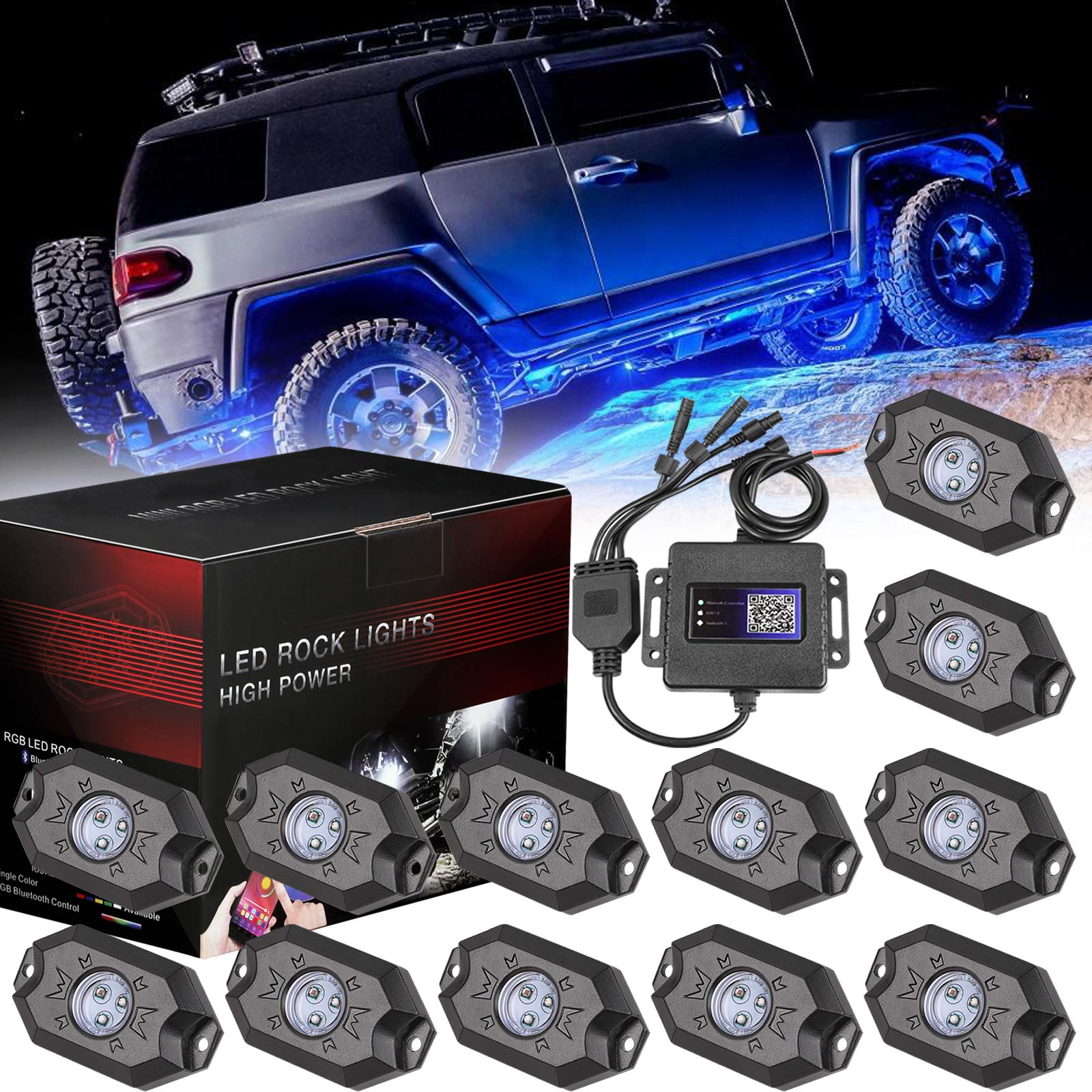 Buy Moso LED RGB LED Rock Light, 4 RGB LED Pods Multicolor Neon Rock Light Kit with Bluetooth