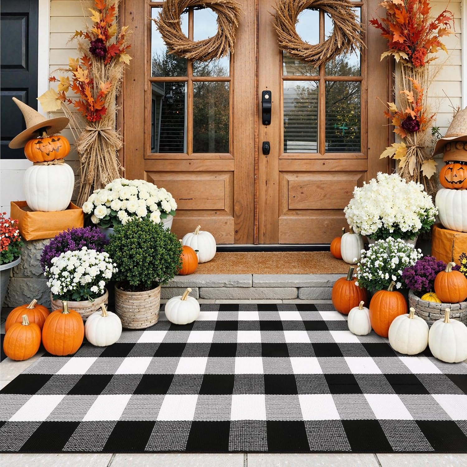 KIMODE Outdoor Rug Front Door Mat Fall Porch Welcome Doormat Paito Rug