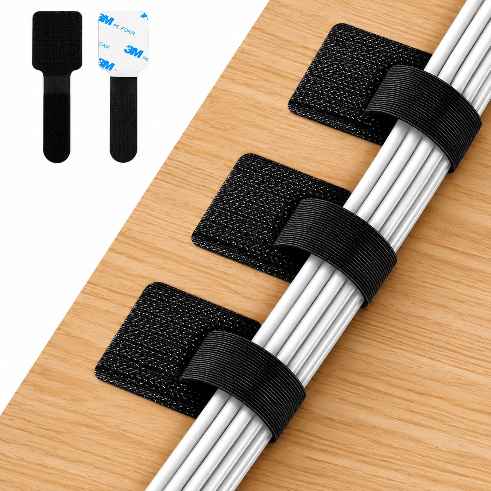 50 PCS Self Adhesive Cable Management Ties, Under Desk Cable Organiser