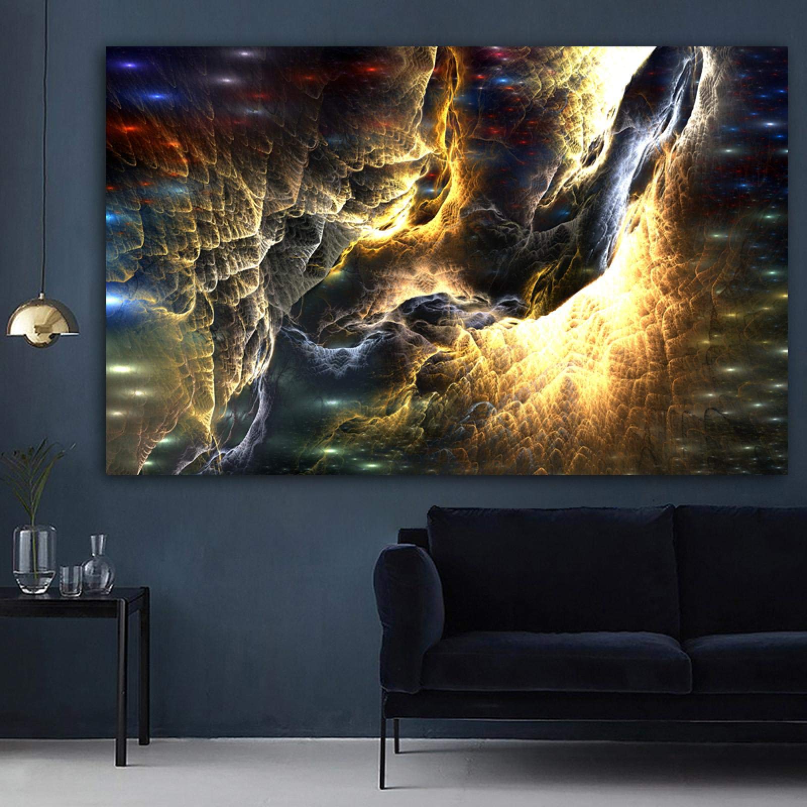 リビングルームのキャンバスのモダンアートのポスターとプリント80x115cm(32x46in)フレーム付きの暗闇の壁の写真の大きなサイズの雲の絵画の筋